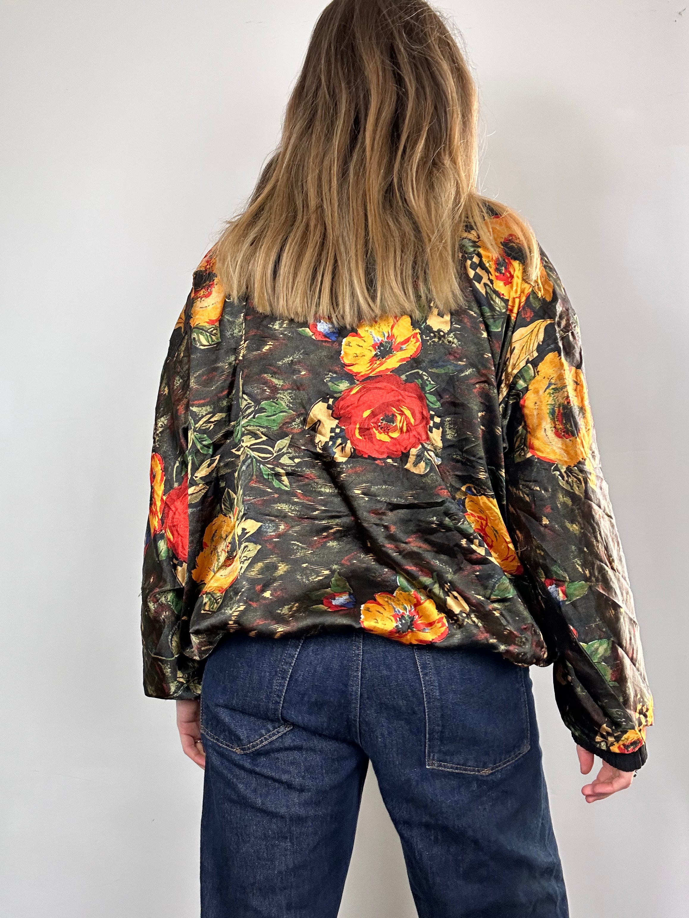 Silky Floral 90's Bomber Jacket Size m