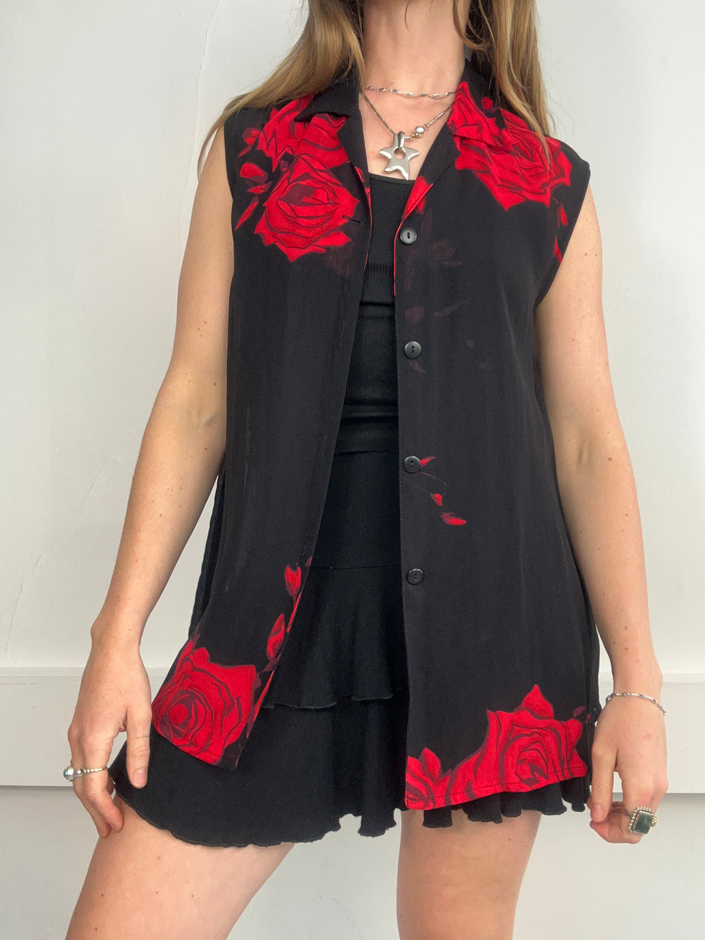 Rose Print Sheer Shirt Size 12