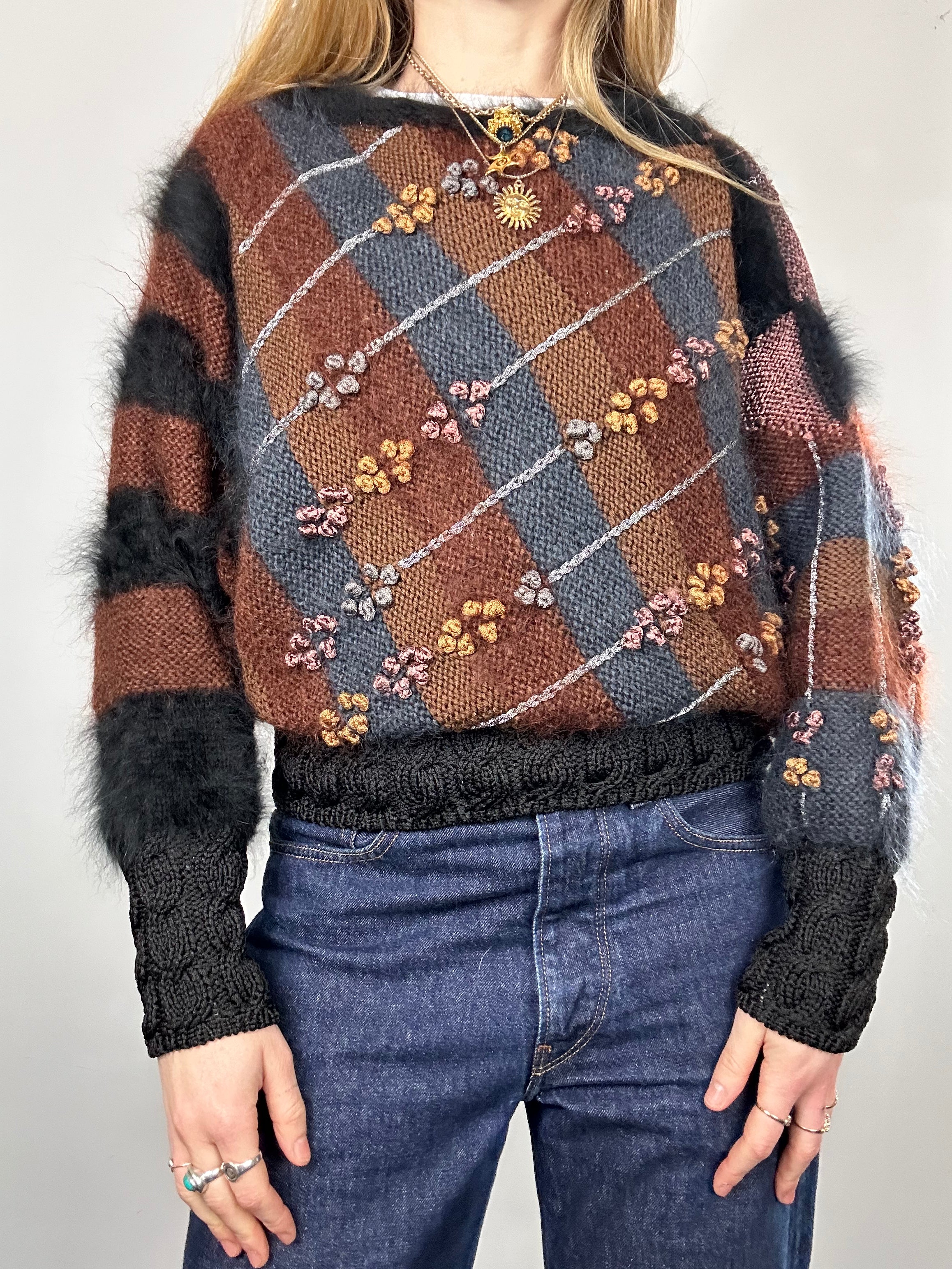 80's Knitted Brown Striped Sweater Size 10