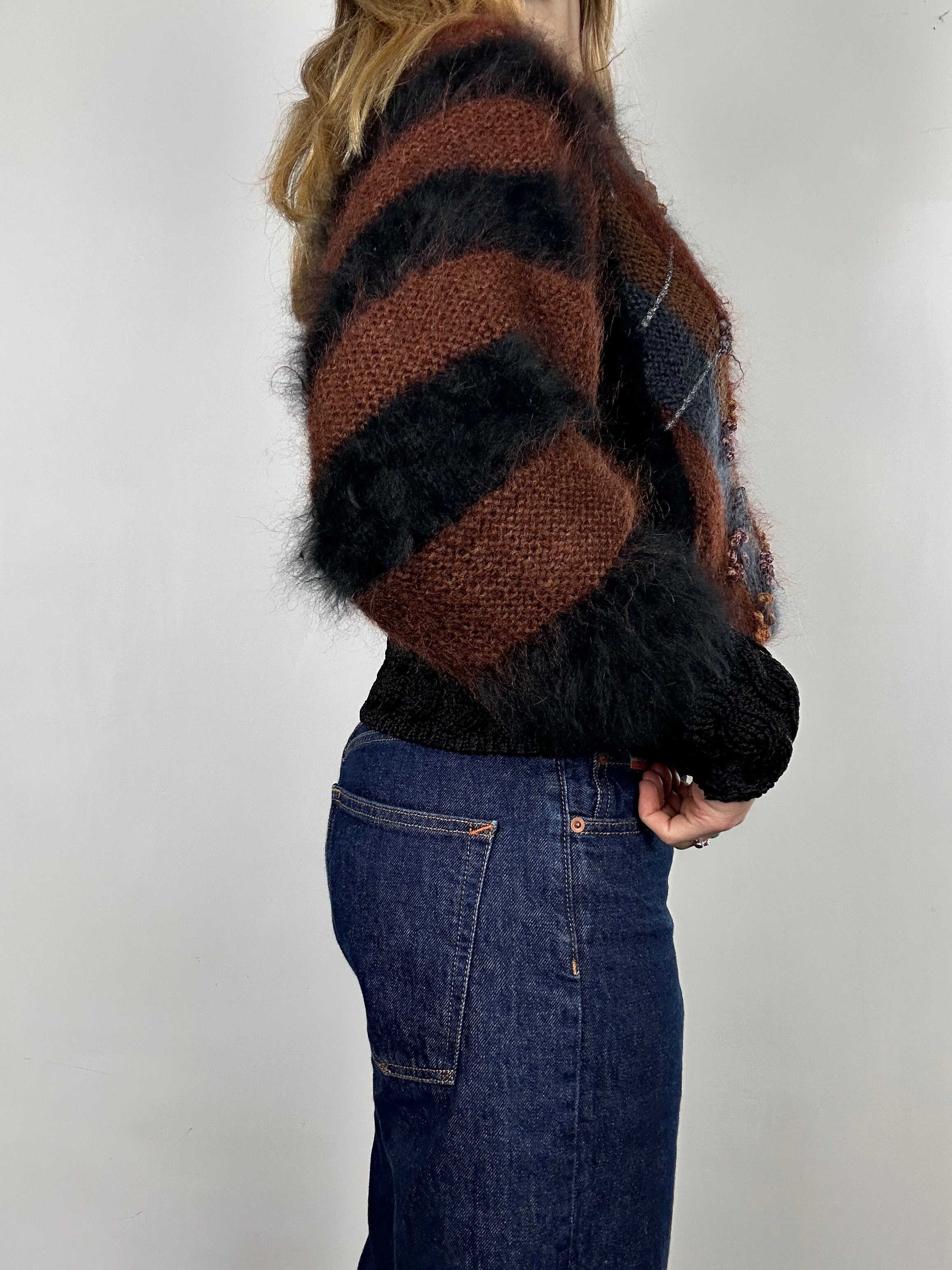 80's Knitted Brown Striped Sweater Size 10