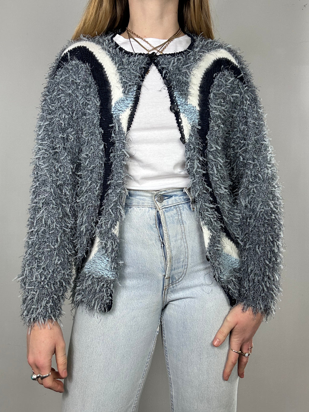 Grey Fluffy 80's Cardigan Size 10