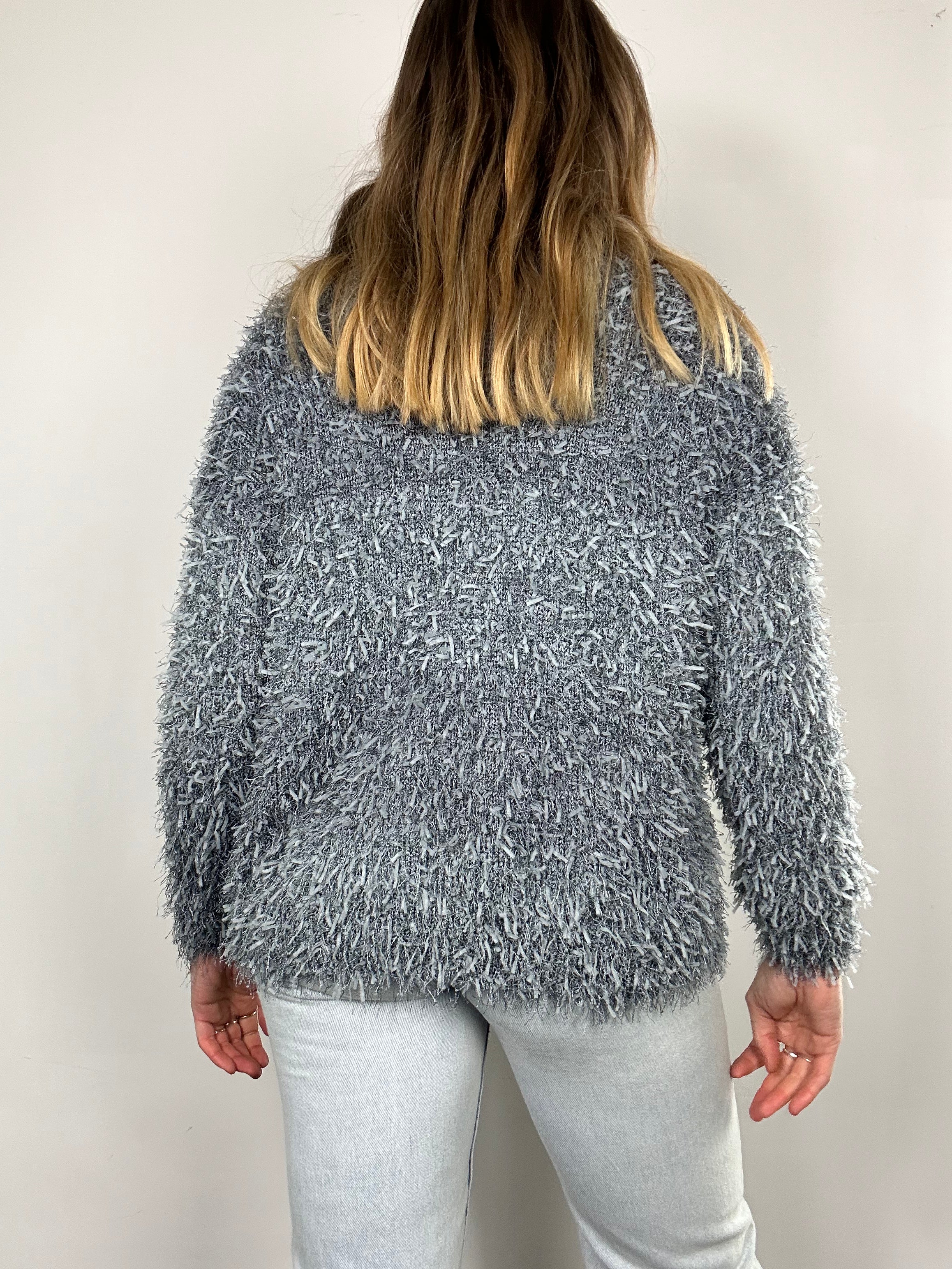 Grey Fluffy 80's Cardigan Size 10