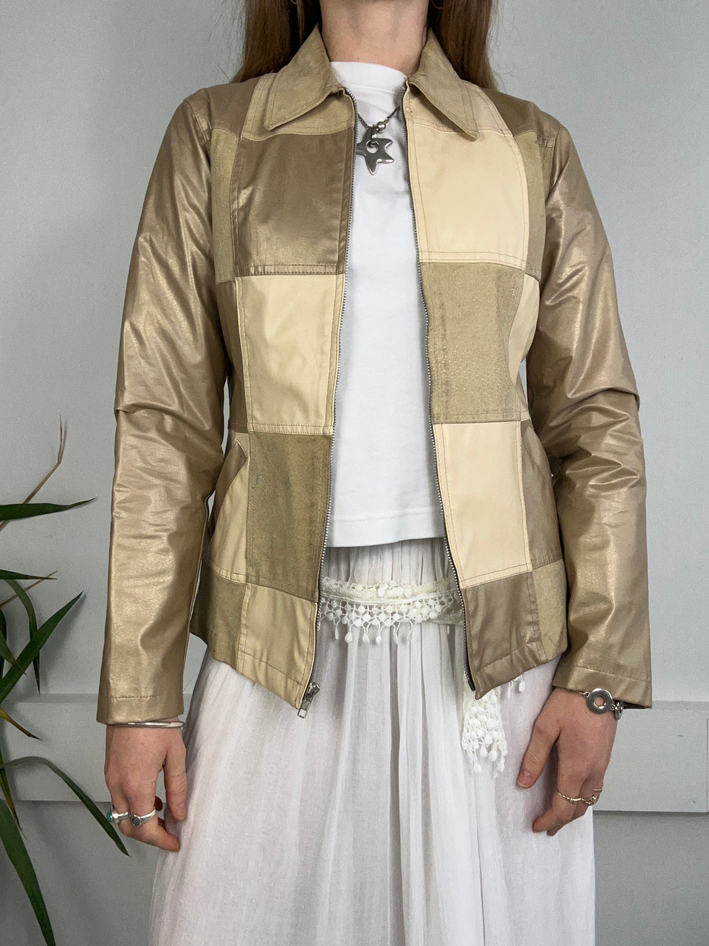 Faux Leather Patchwork Jacket Size 10