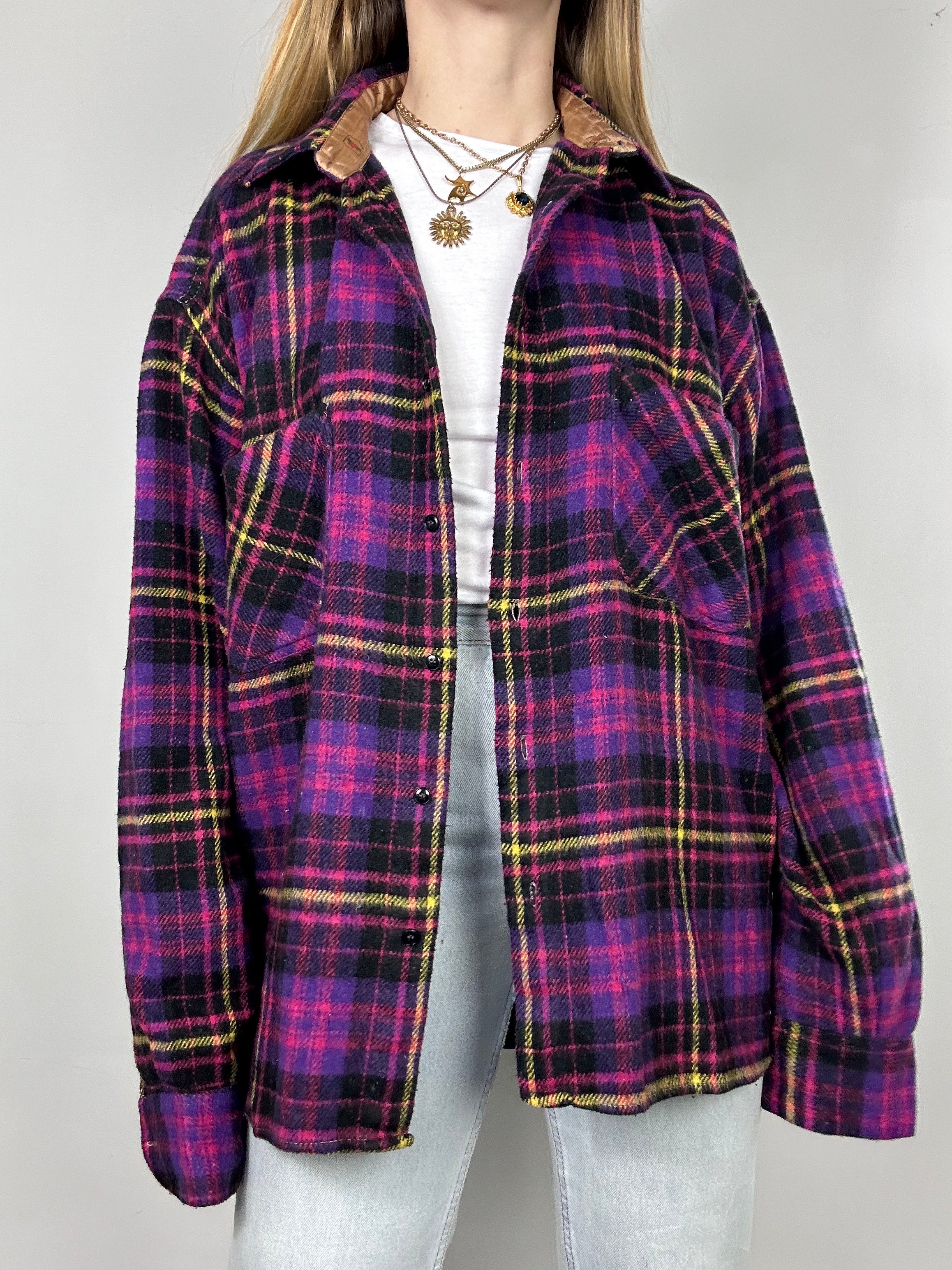 Purple Wool Tartan Shirt Size Xl