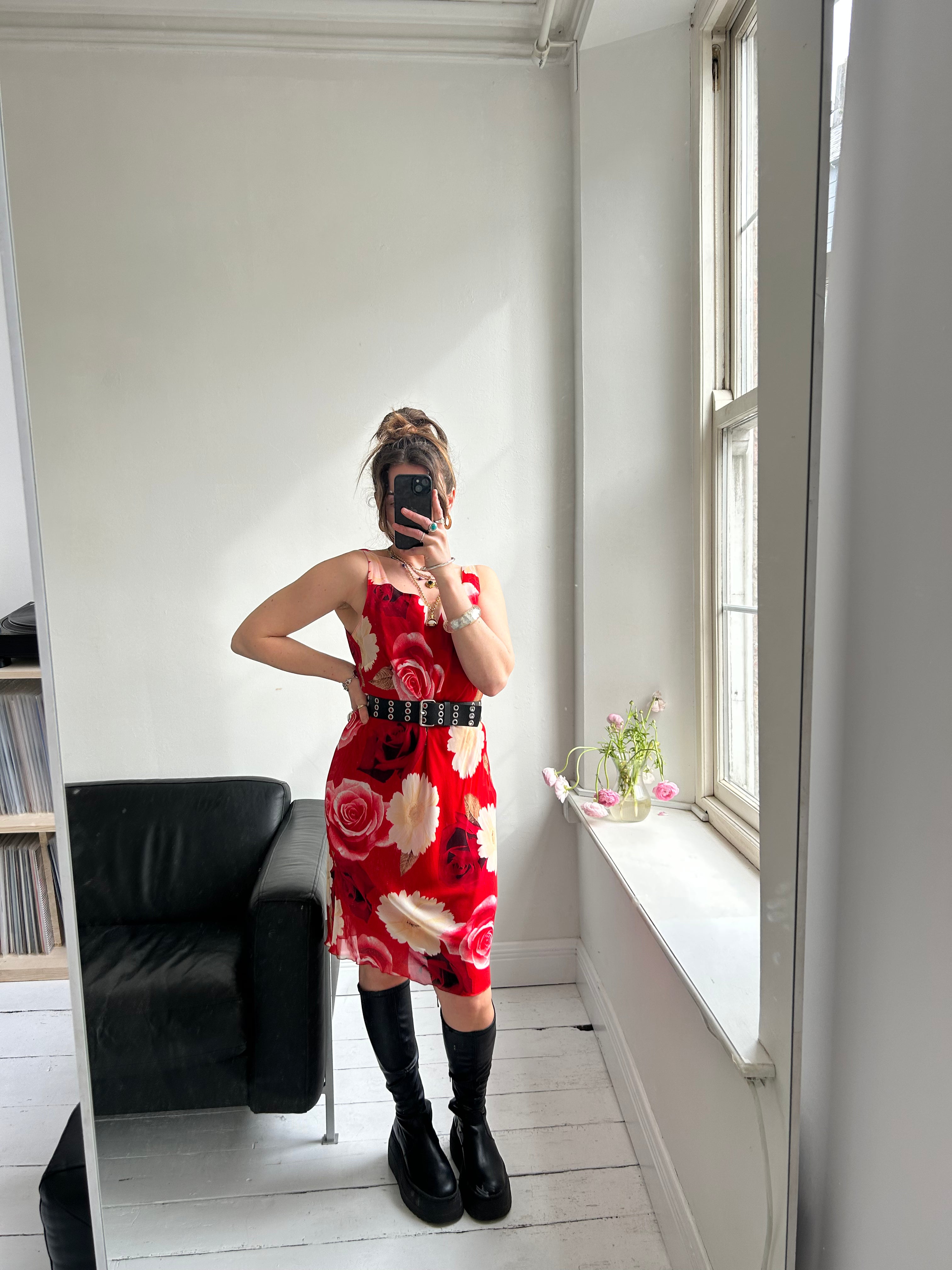 Red Floral Mini Dress Size 10
