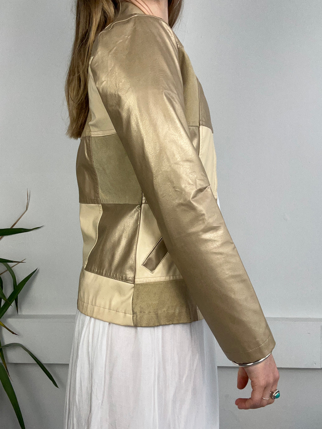 Faux Leather Patchwork Jacket Size 10