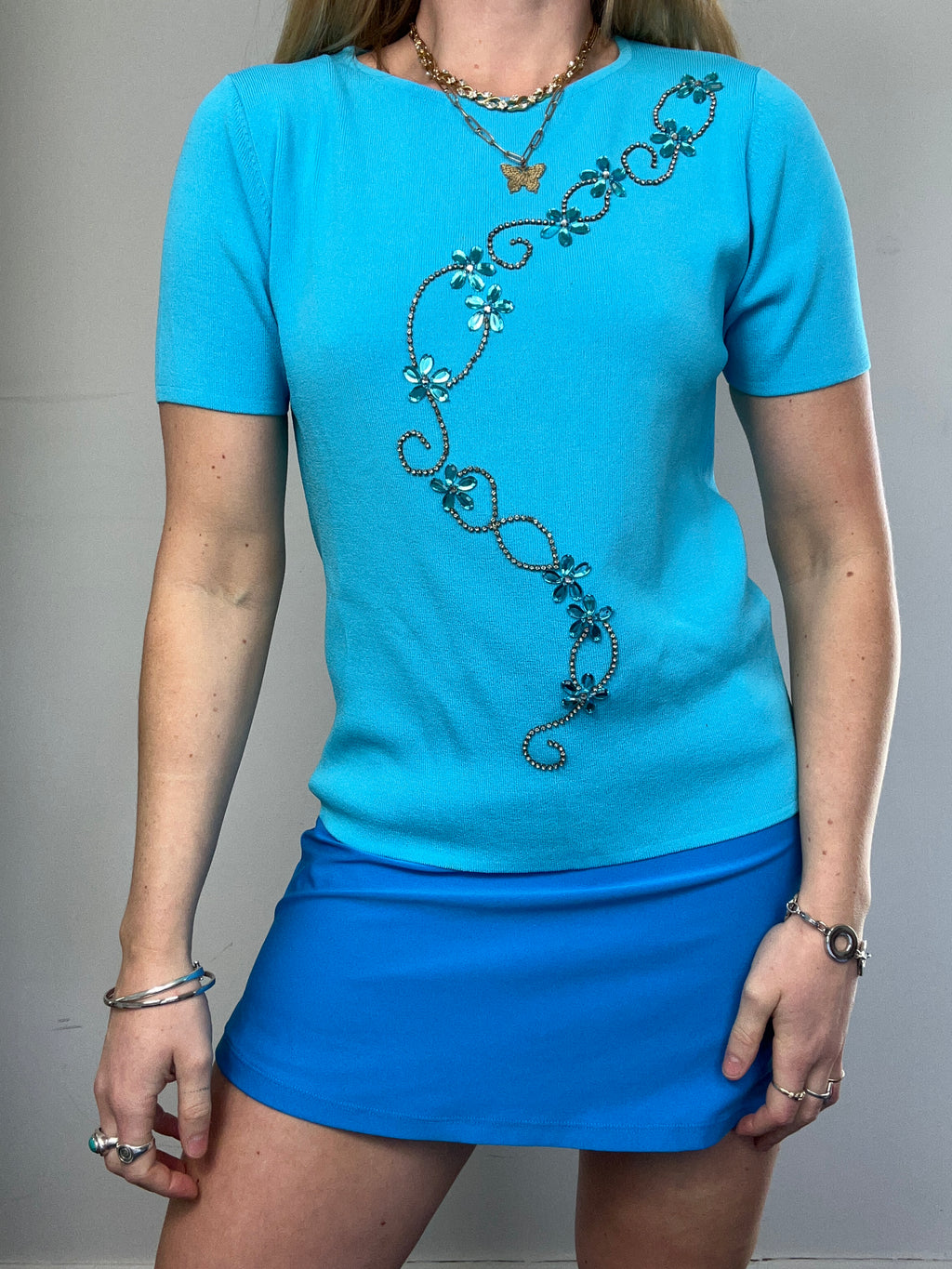 Knit Blue Embellished T Shirt Size 12/14
