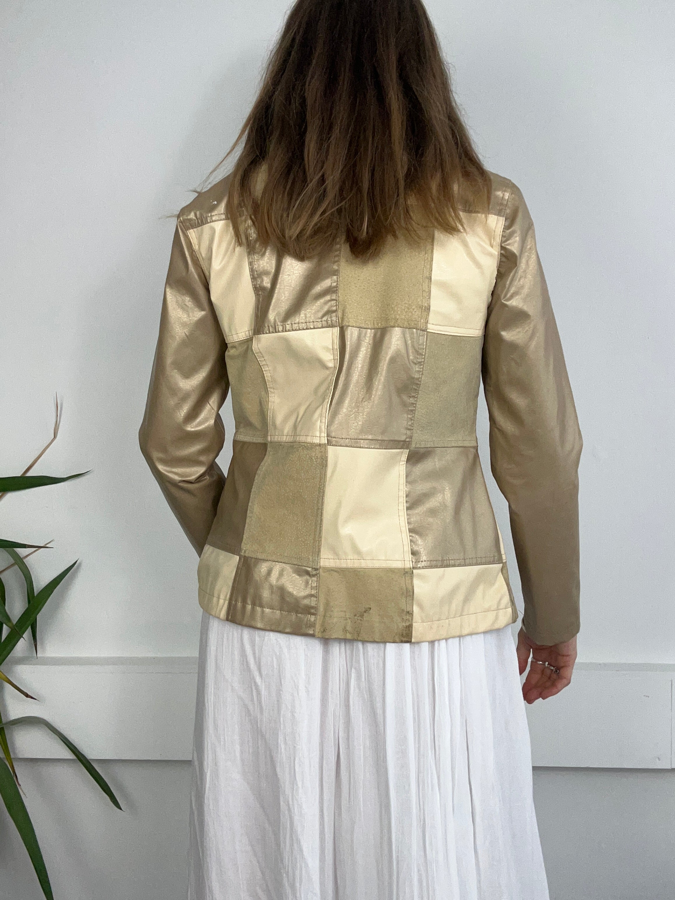 Faux Leather Patchwork Jacket Size 10