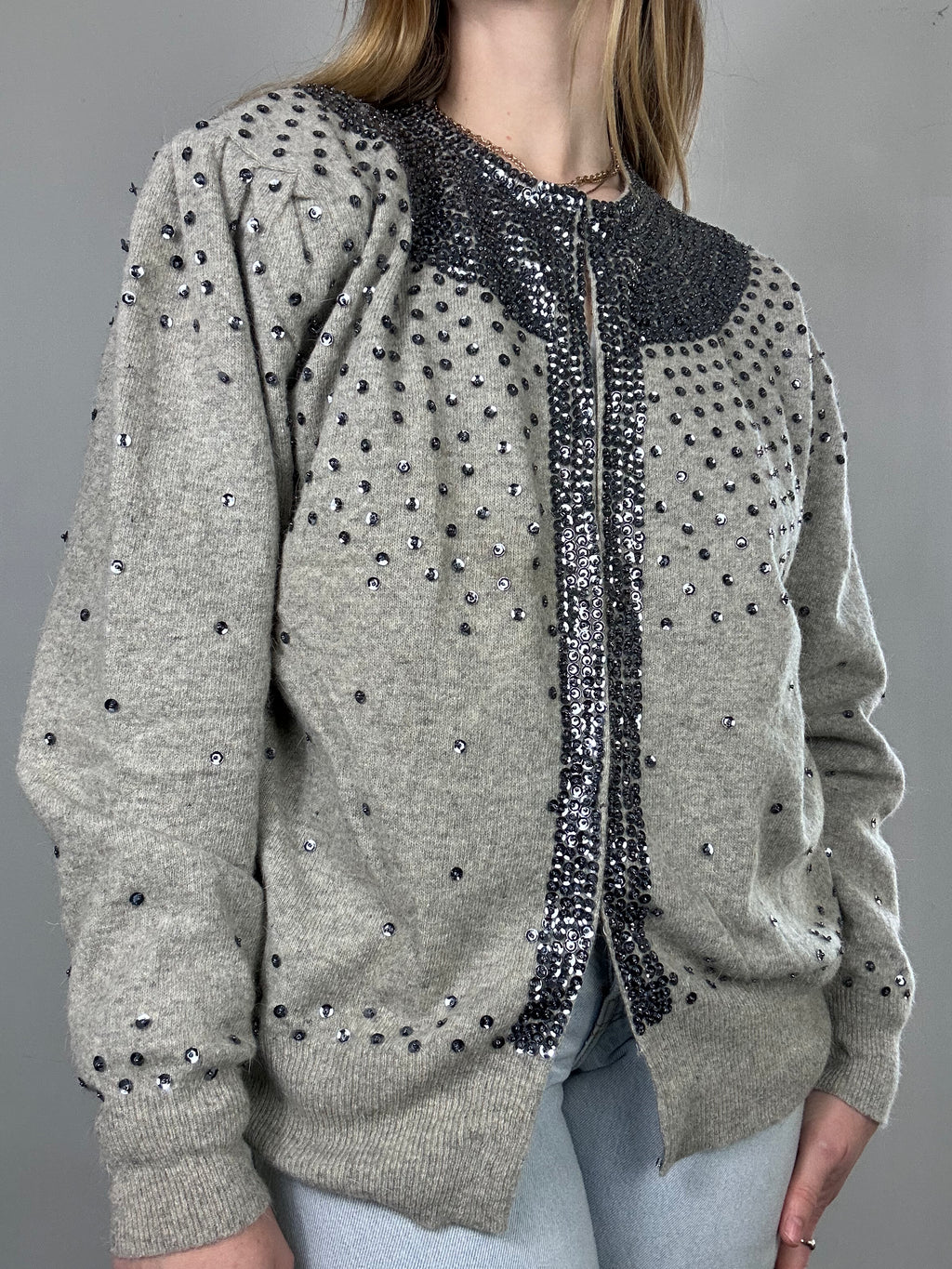 Grey Sequin 80's Cardi Size 10/12