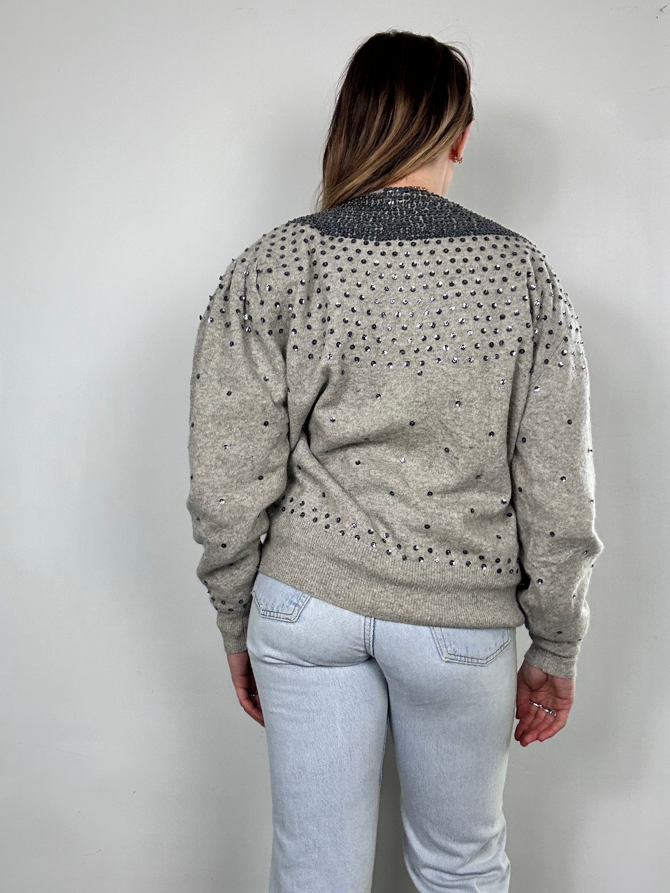 Grey Sequin 80's Cardi Size 10/12