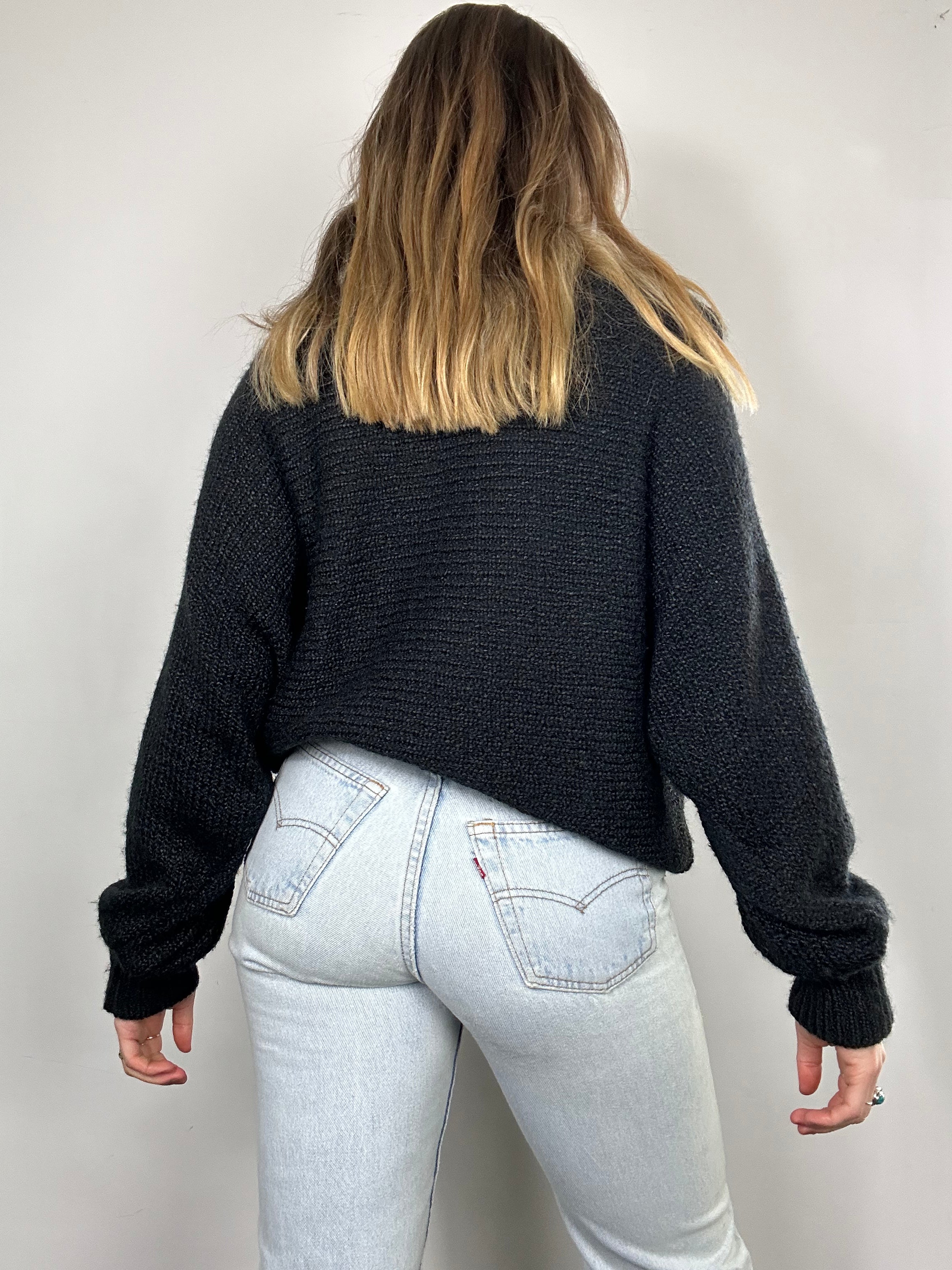 Rose Print 80's Knit Sweater Size L