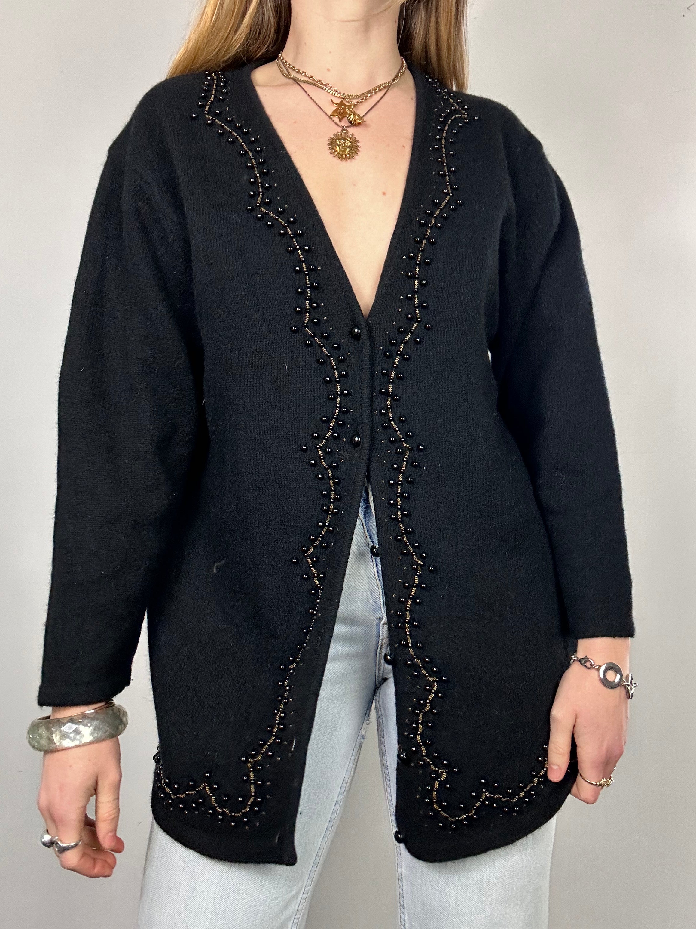 V Neck 80's Knitted Beaded Cardi Size 12