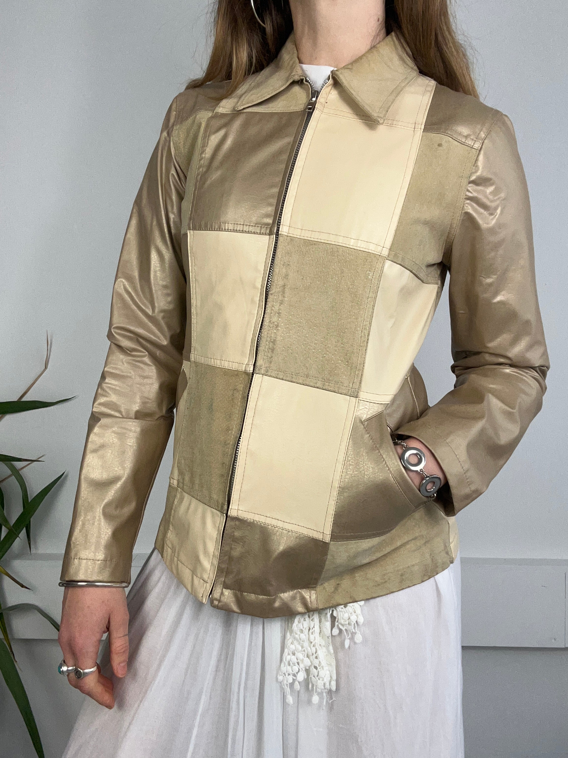 Faux Leather Patchwork Jacket Size 10