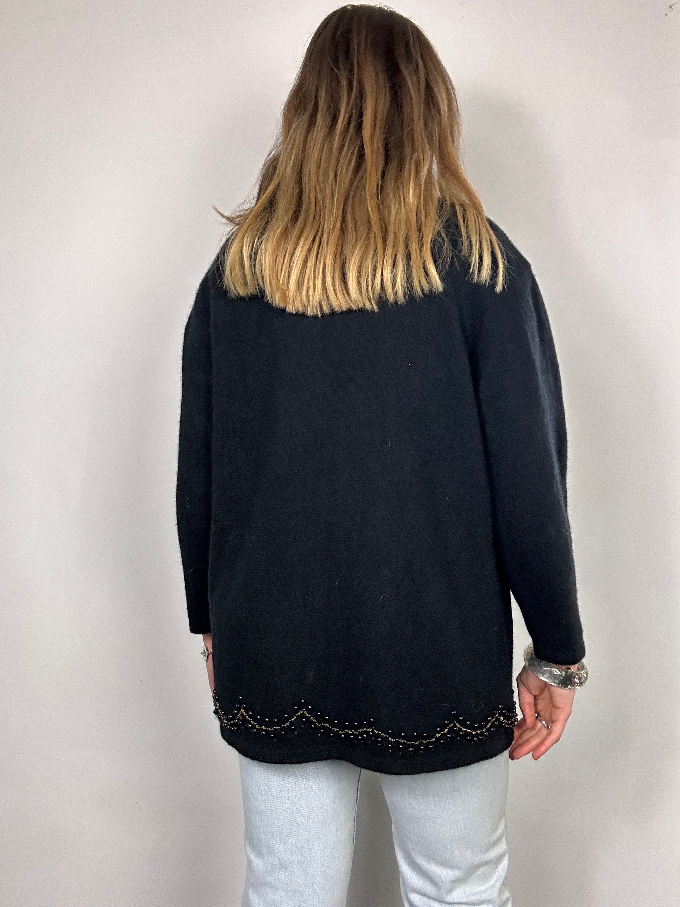 V Neck 80's Knitted Beaded Cardi Size 12