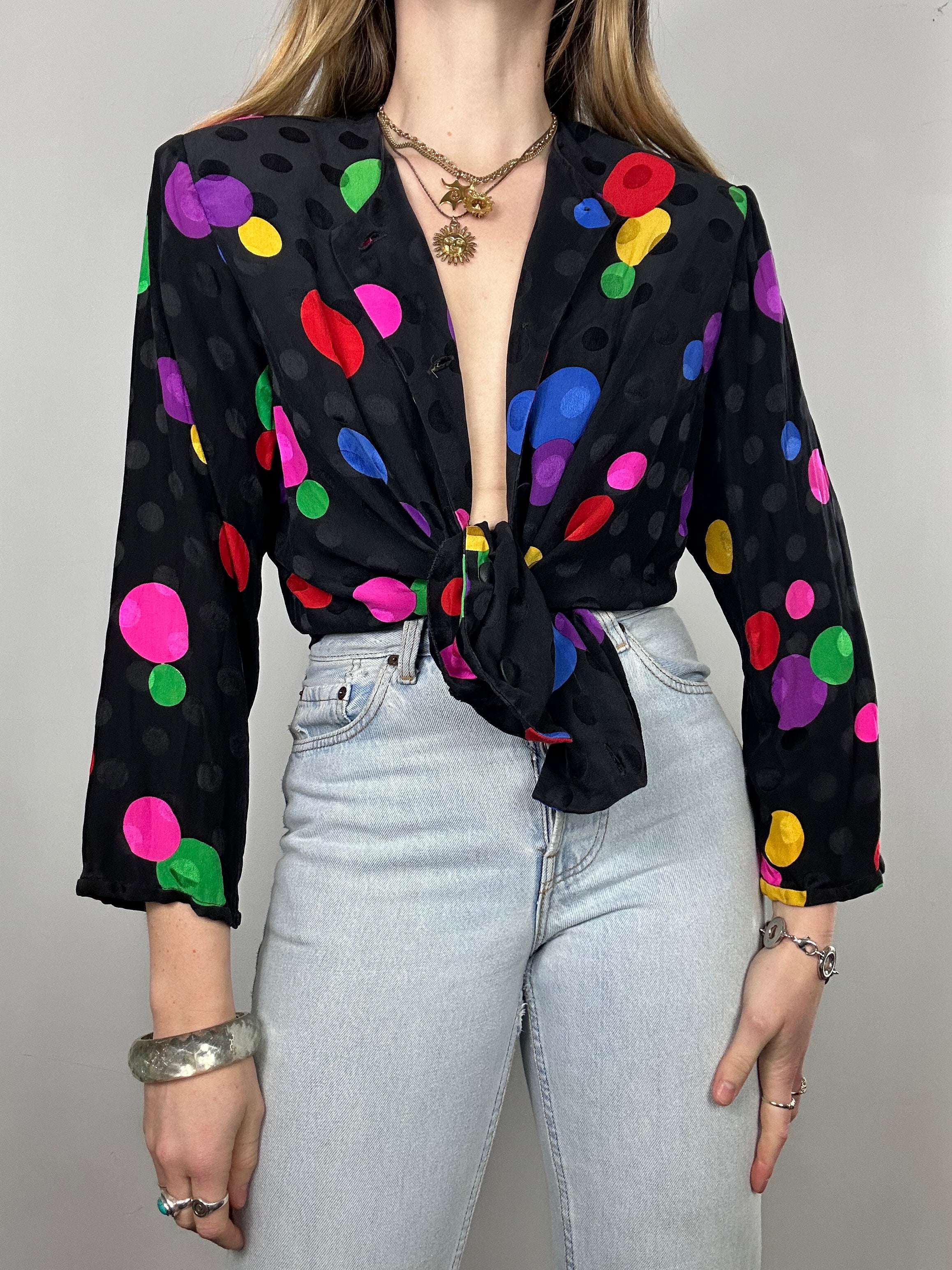 Polkadot 80's Silk Shirt Siez 10