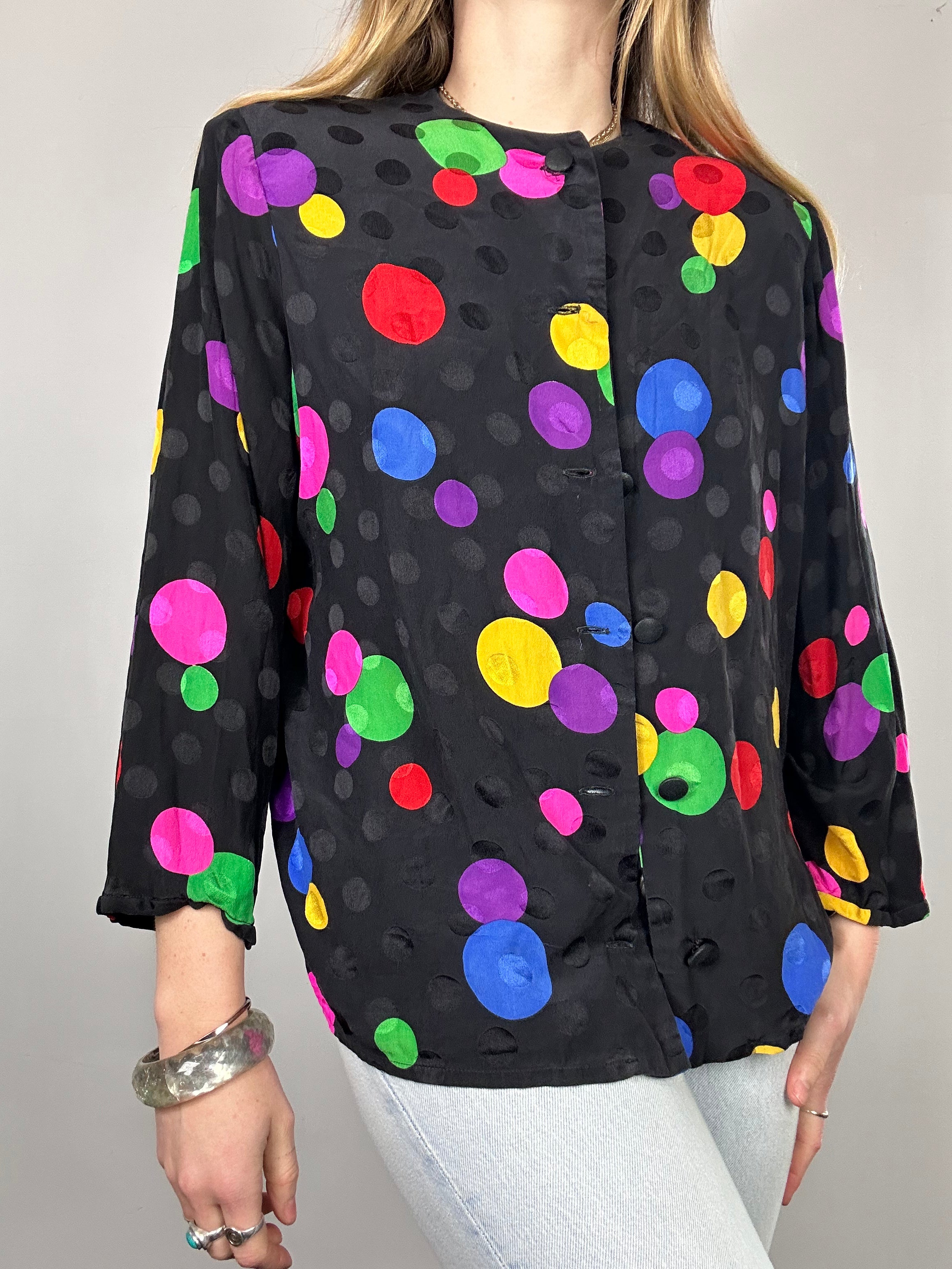 Polkadot 80's Silk Shirt Siez 10