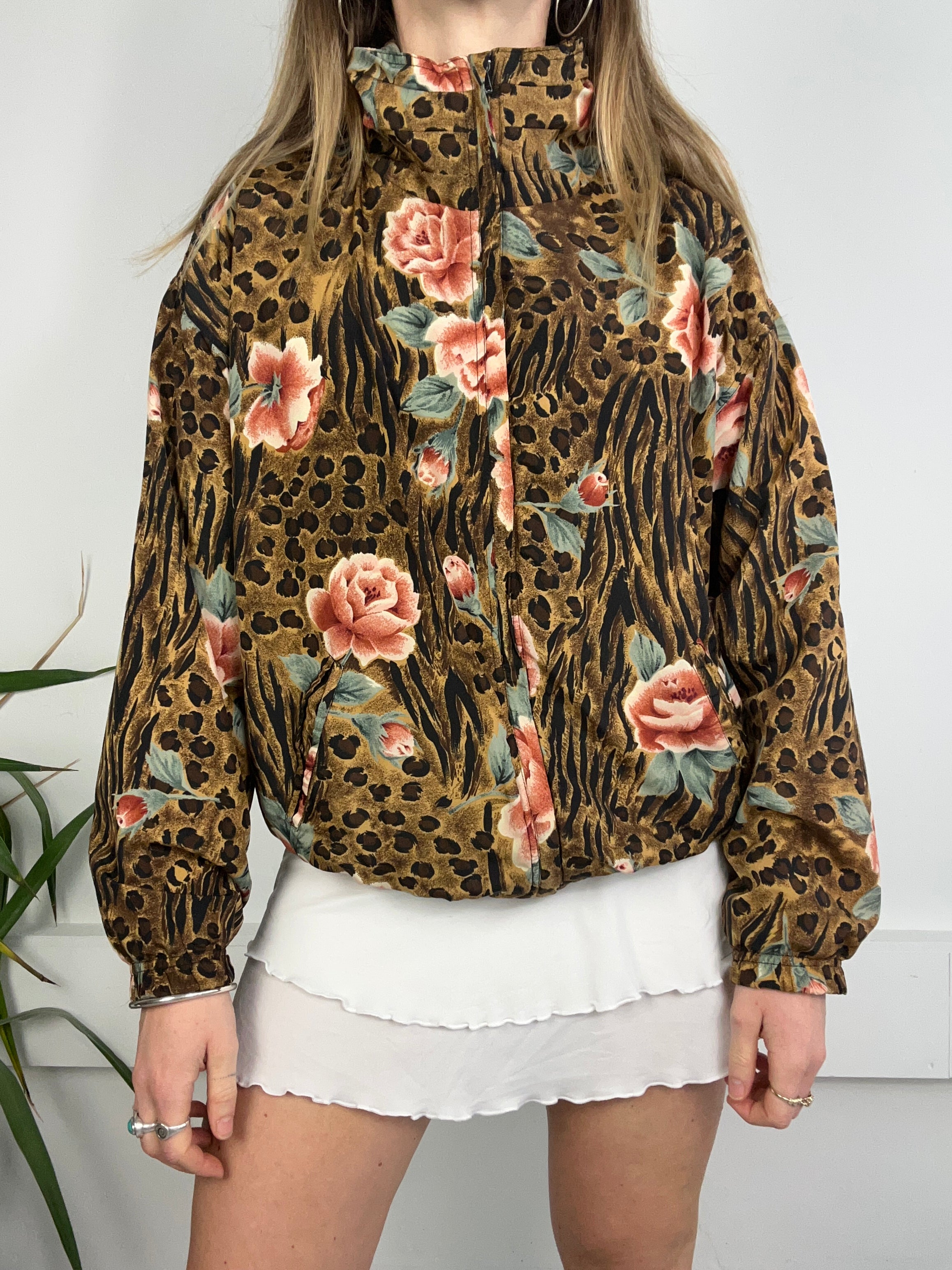 80's Floral Cheetah Print Bomber Size M