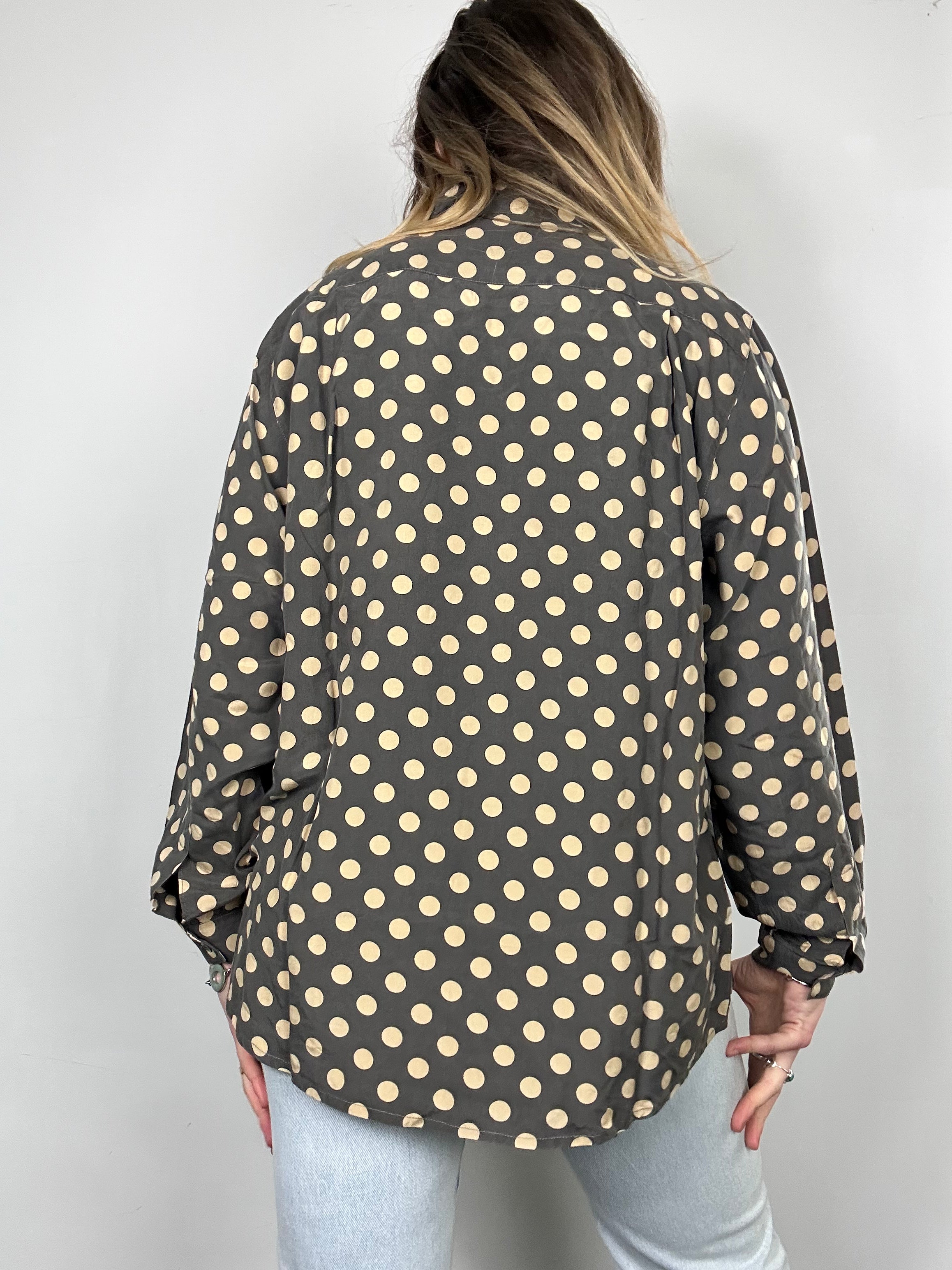 Polkadot Grey And Lemon Silk Shirt Size 12