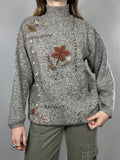 Grey Knitted Leaf Sweater Size M
