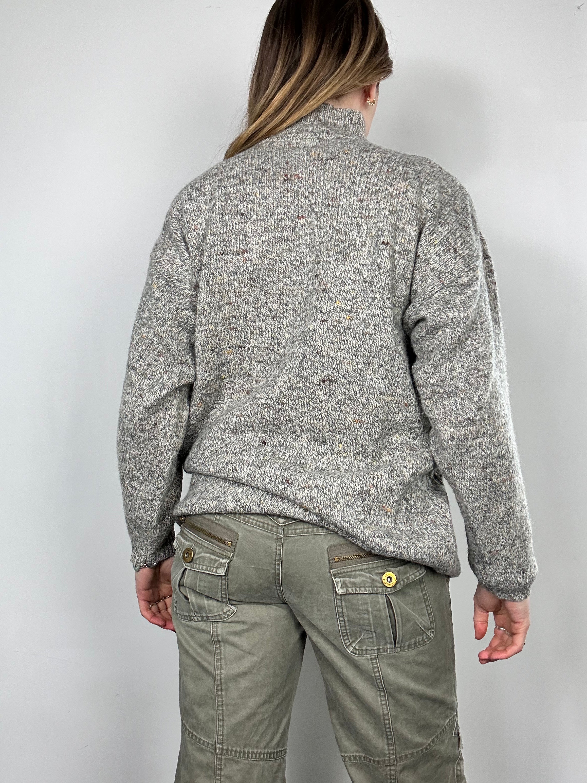 Grey Knitted Leaf Sweater Size M