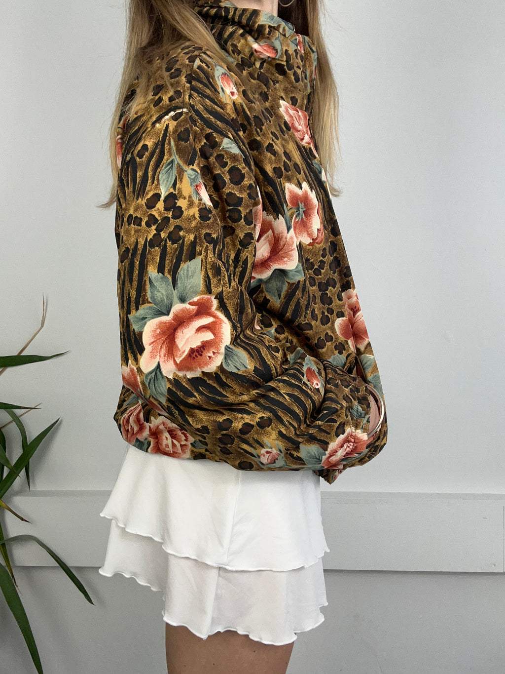 80's Floral Cheetah Print Bomber Size M
