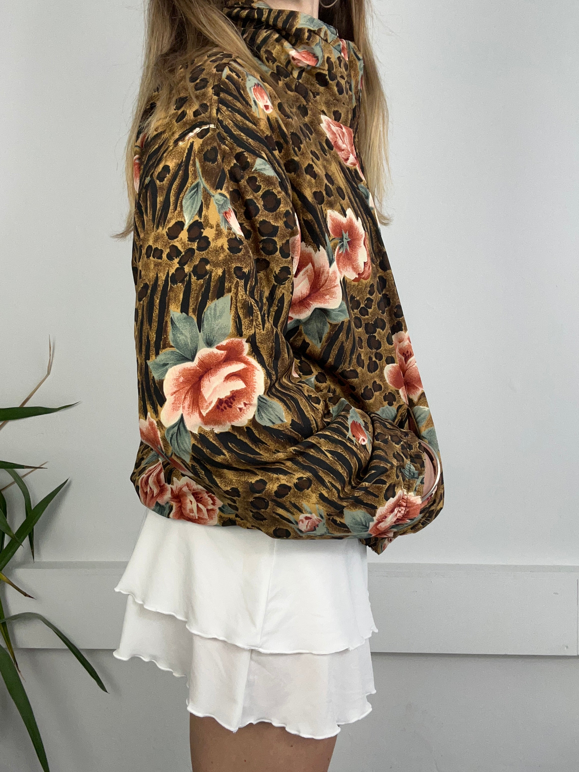 80's Floral Cheetah Print Bomber Size M