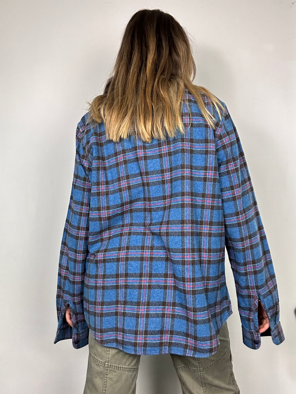 Blue Tartan Flannel Shirt Size L