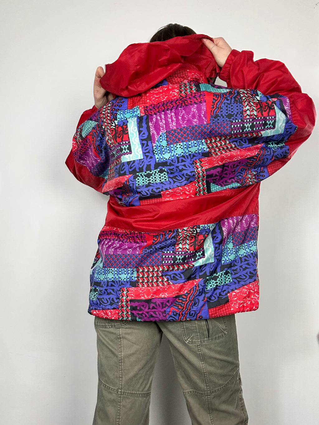 Half Zip Red Raincoat Size L