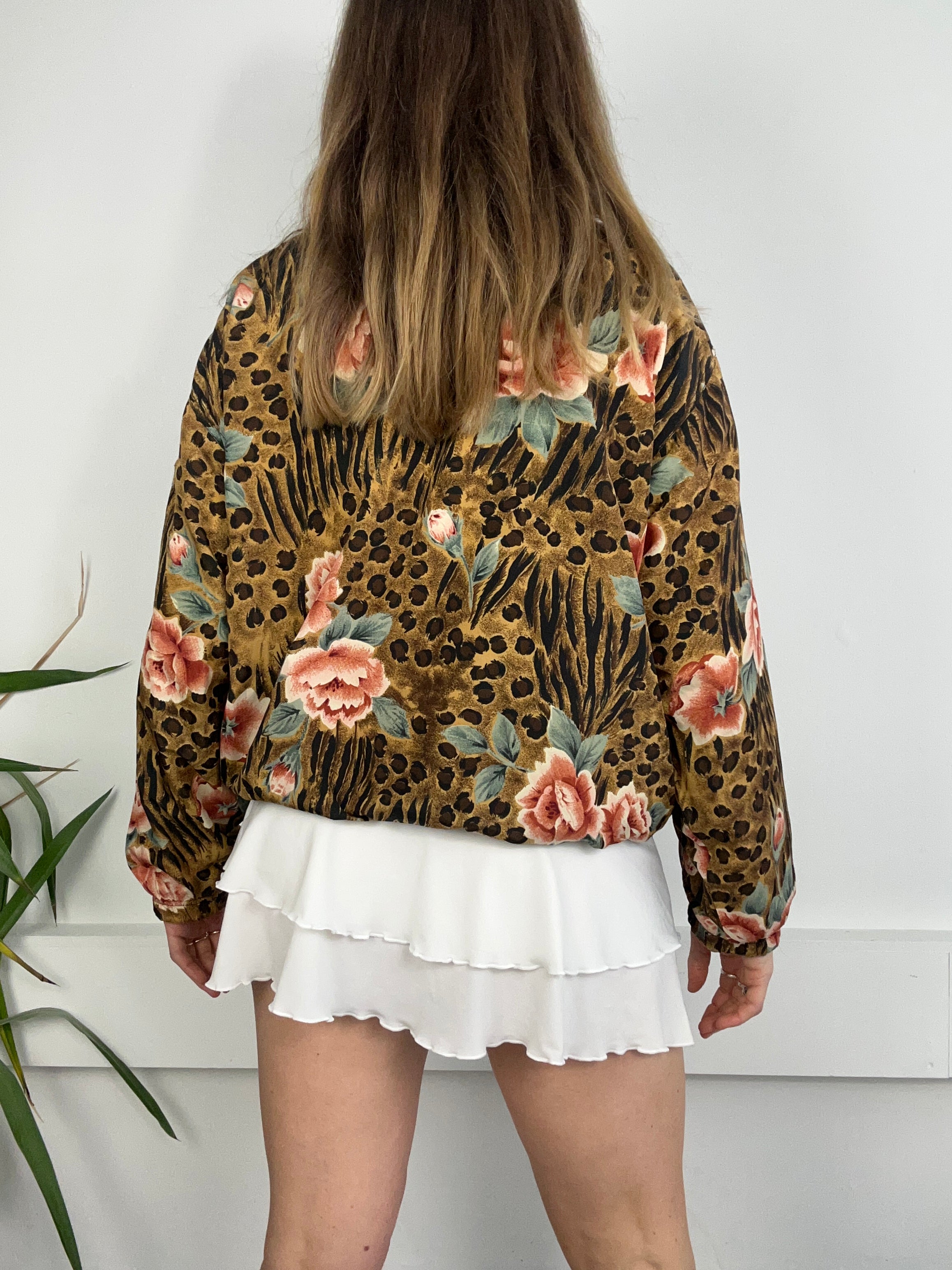 80's Floral Cheetah Print Bomber Size M