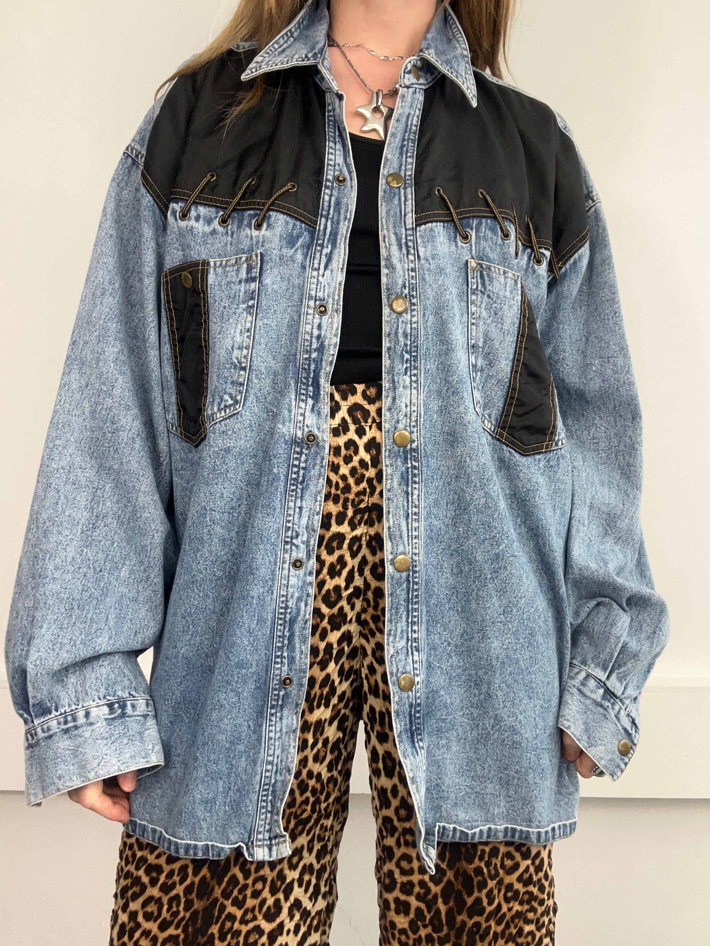 Denim Leather 80's Shirt Size XL