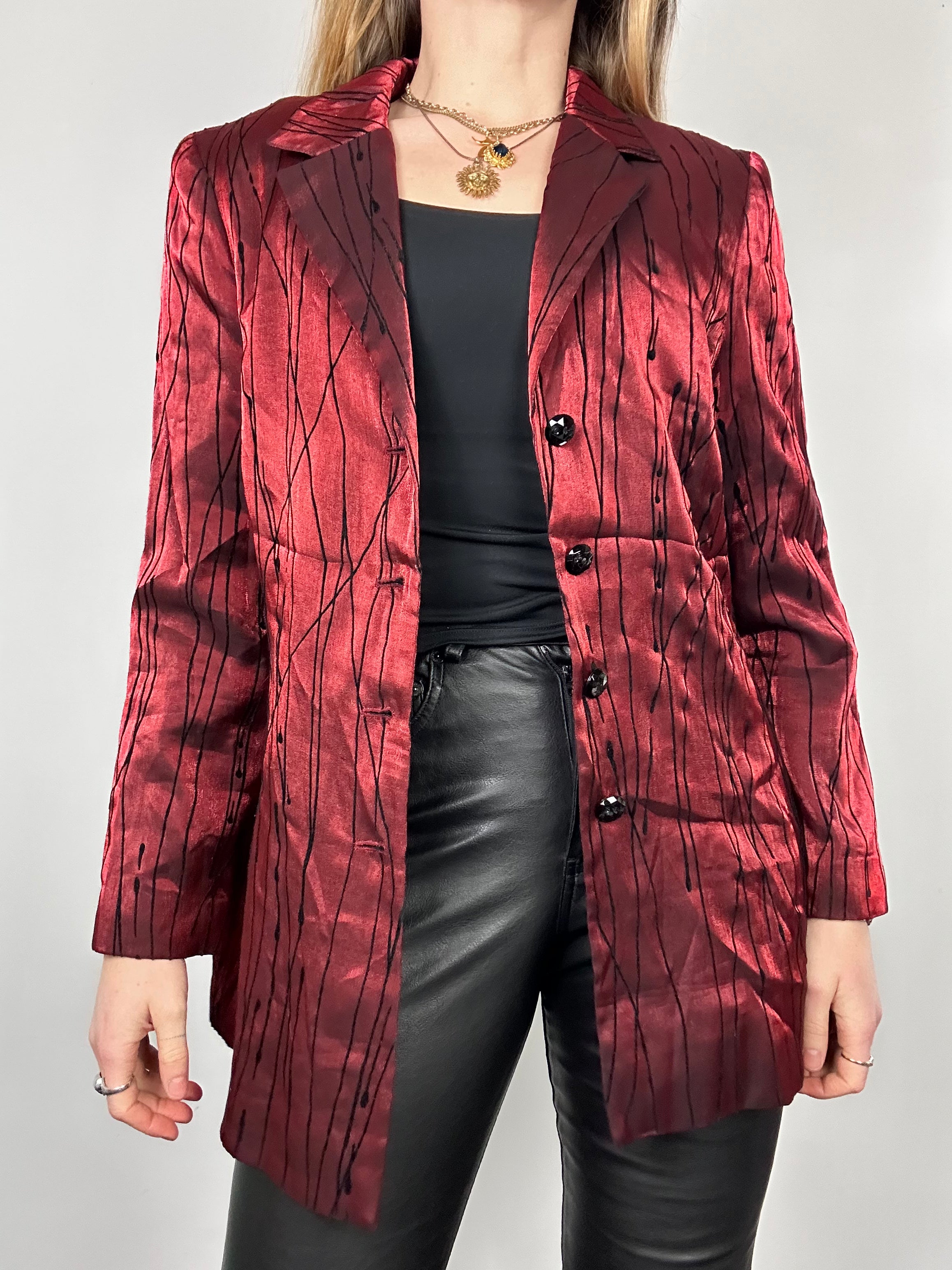 Red 80's Silk Blazer Size 12