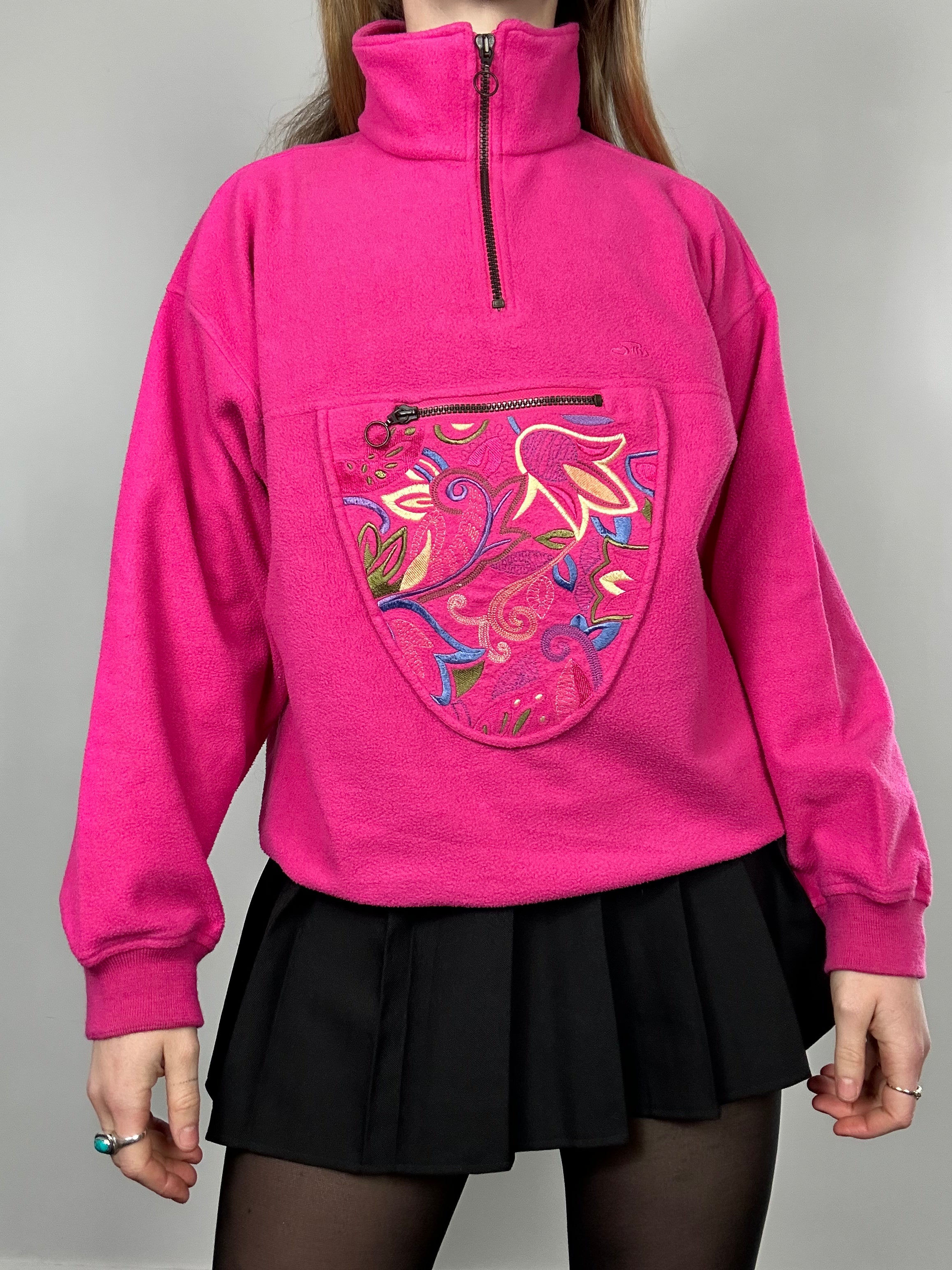 Half Zip 80's Pink Fleece Size S/M