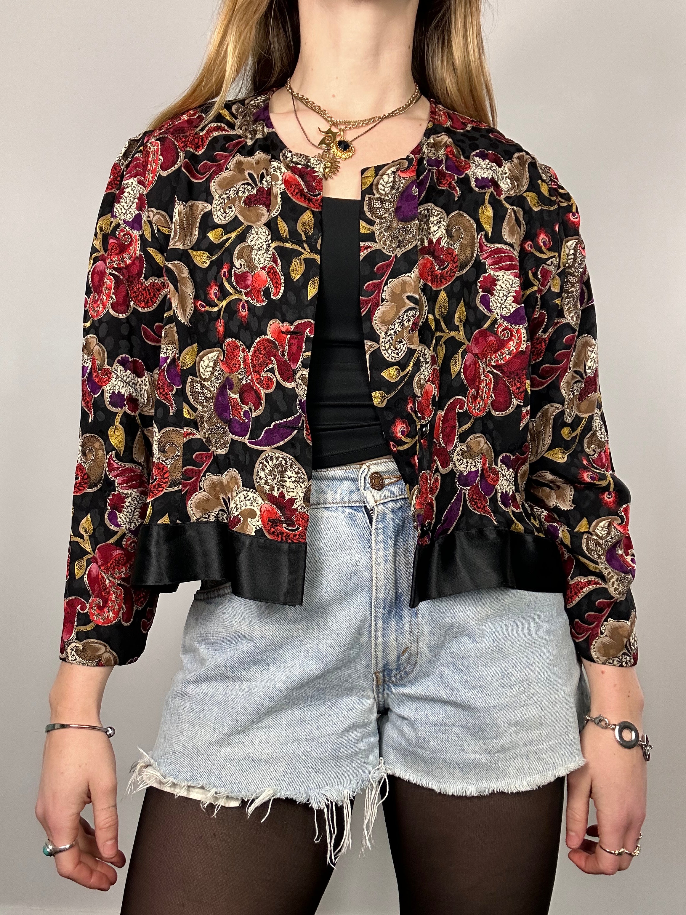 Cropped 80's Floral Shirt Size 12
