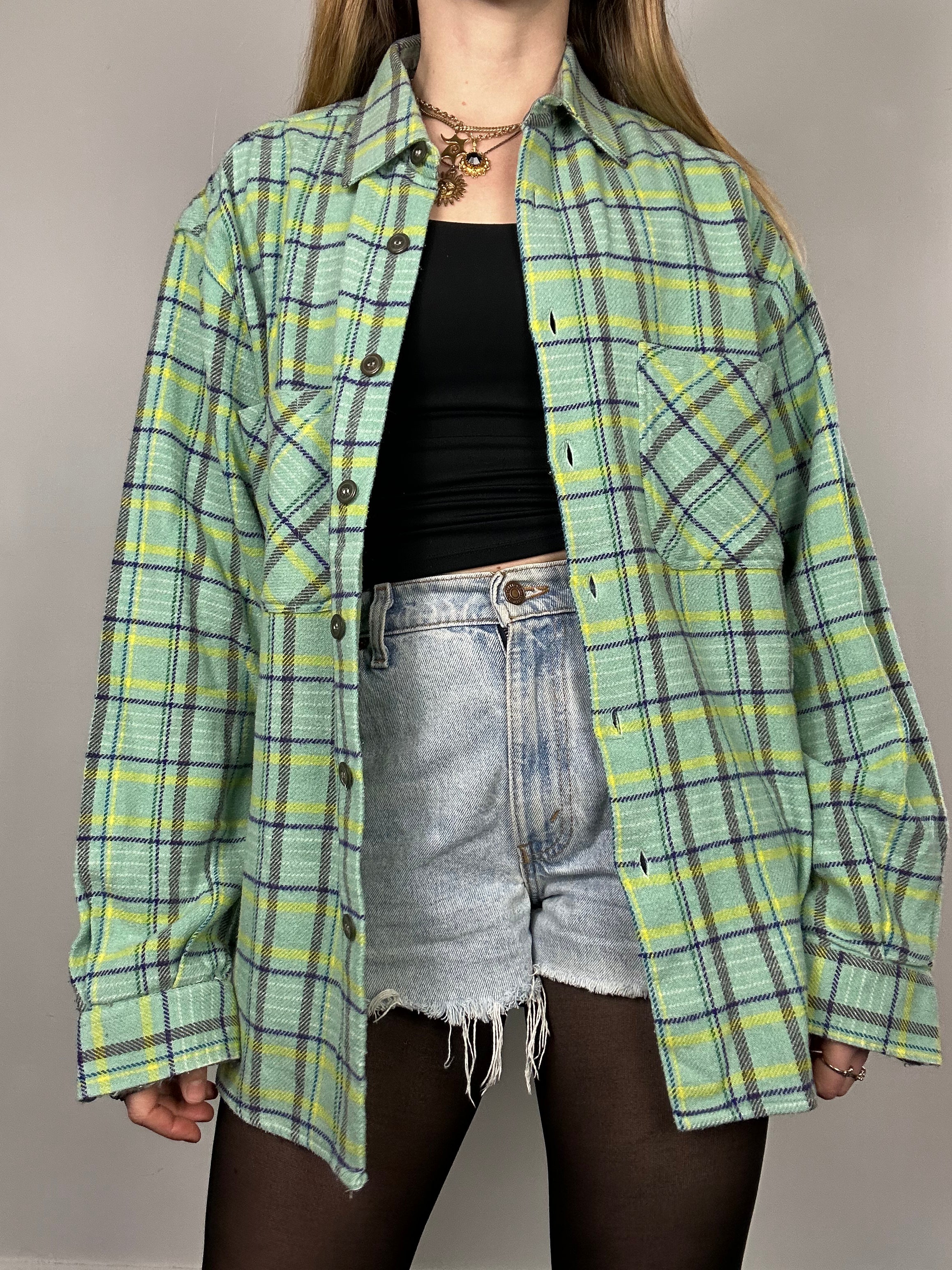 Mint Tartan Flannel Shirt Size M