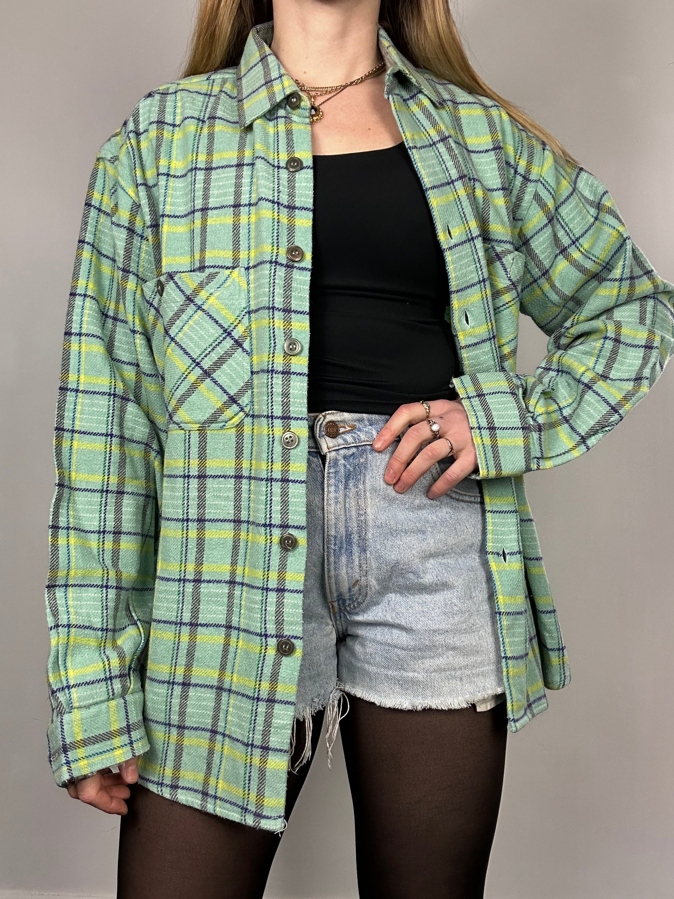 Mint Tartan Flannel Shirt Size M