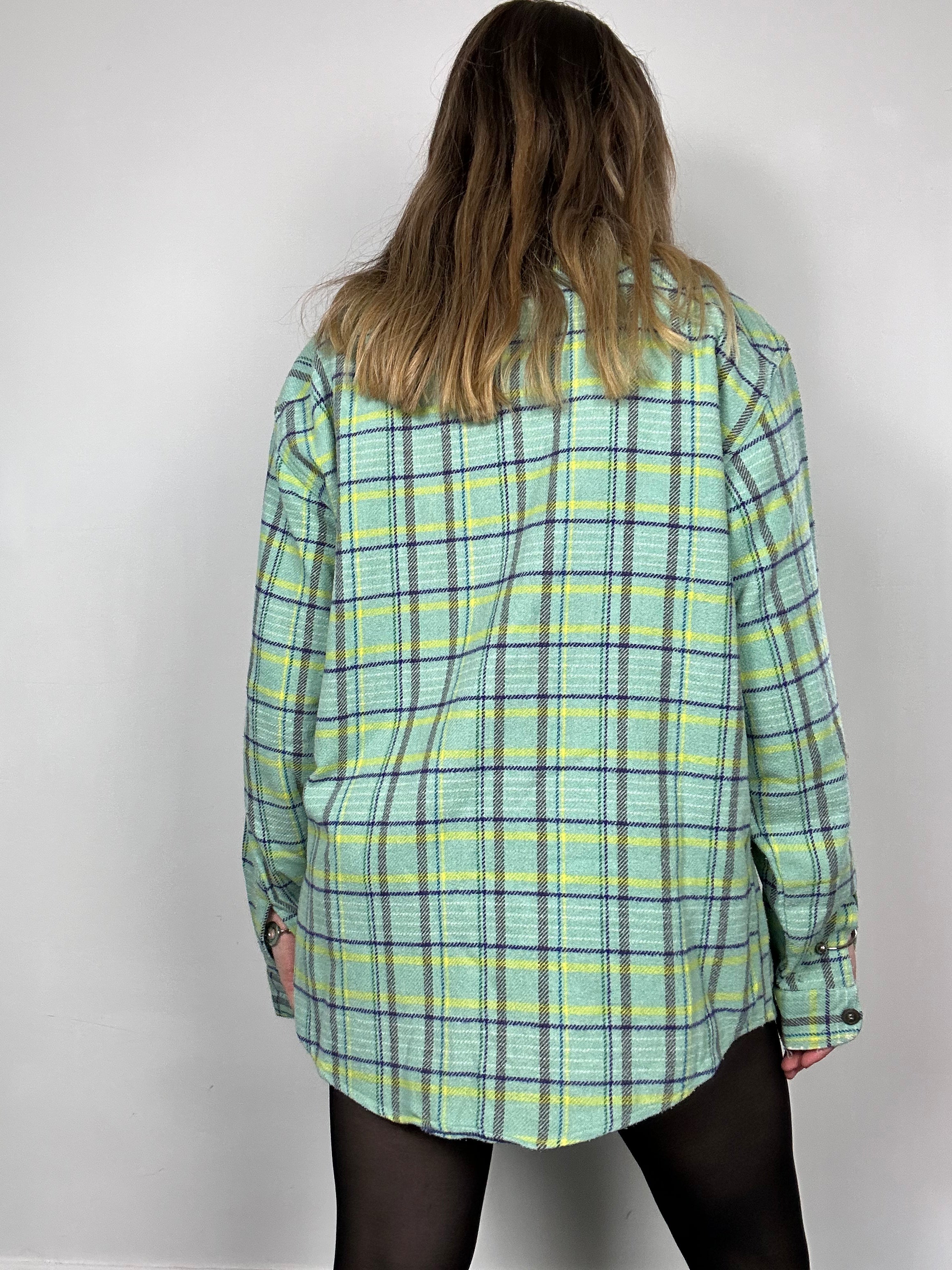 Mint Tartan Flannel Shirt Size M