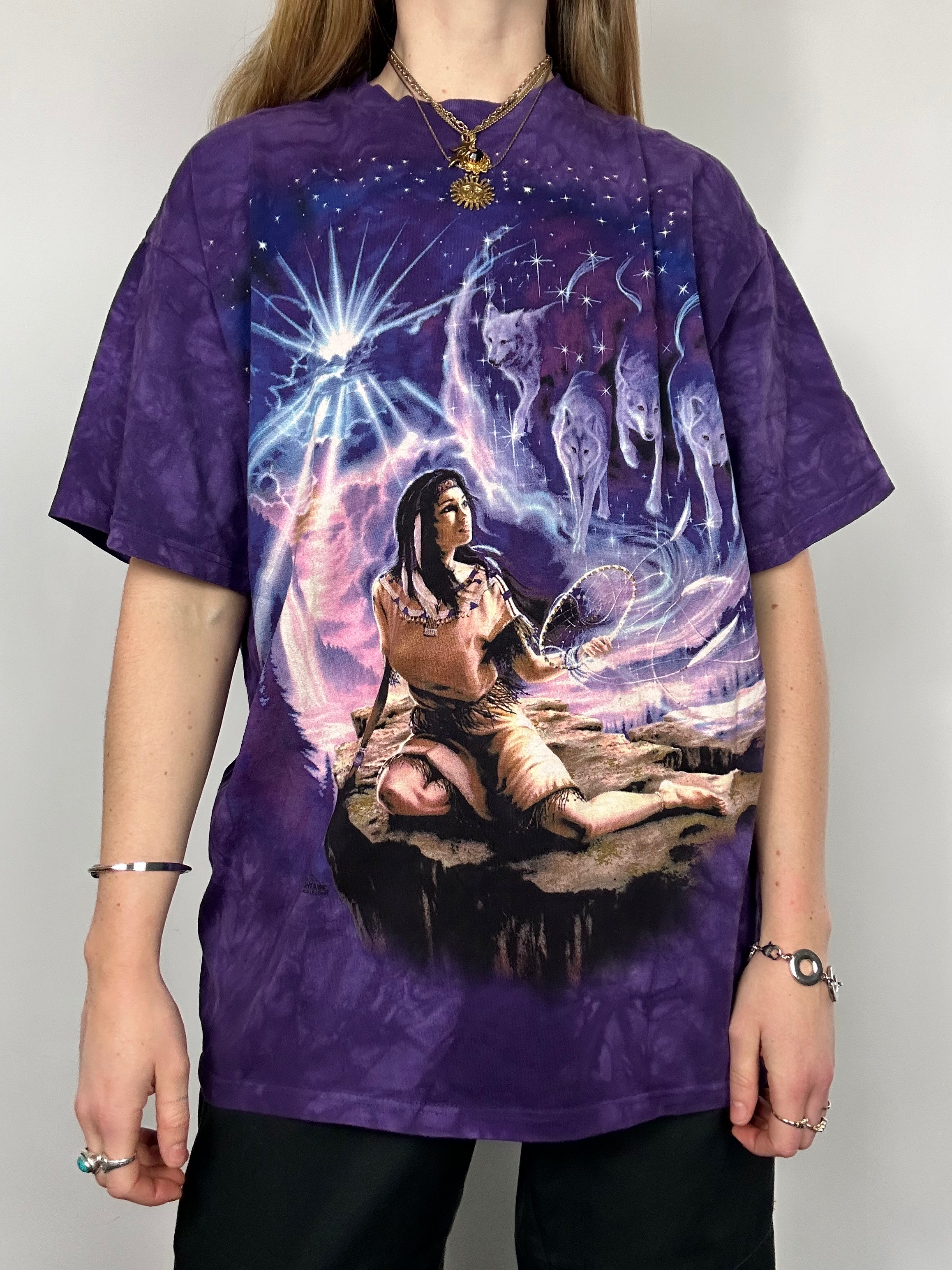 Wolf Print Purple Tee Size M/L