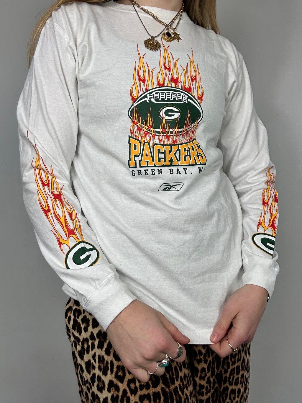 Packers Reebok Flames Tee Size S