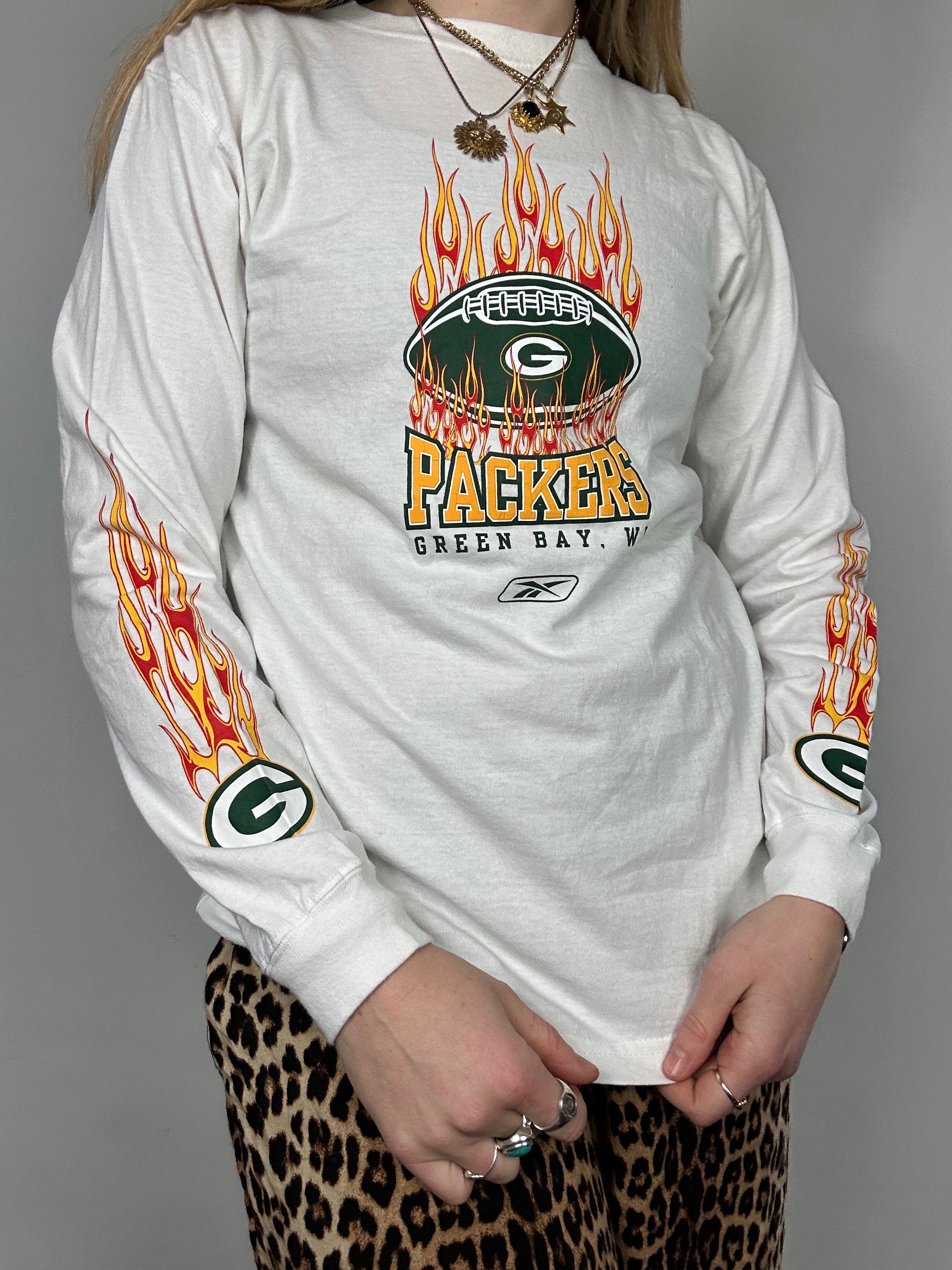 Packers Reebok Flames Tee Size S