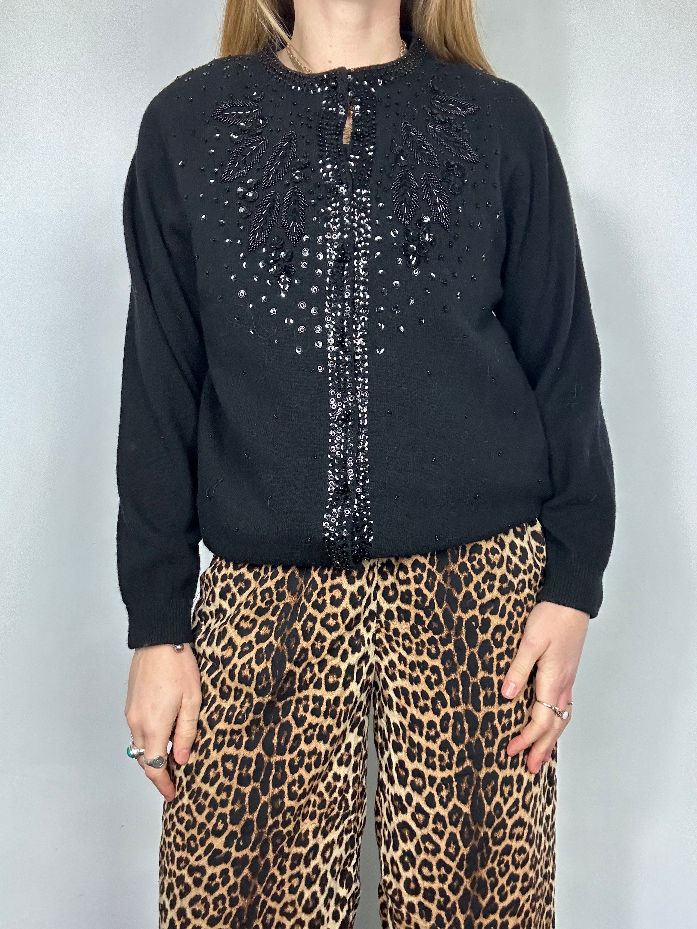Sequin Beaded Black Cardigan Size 10
