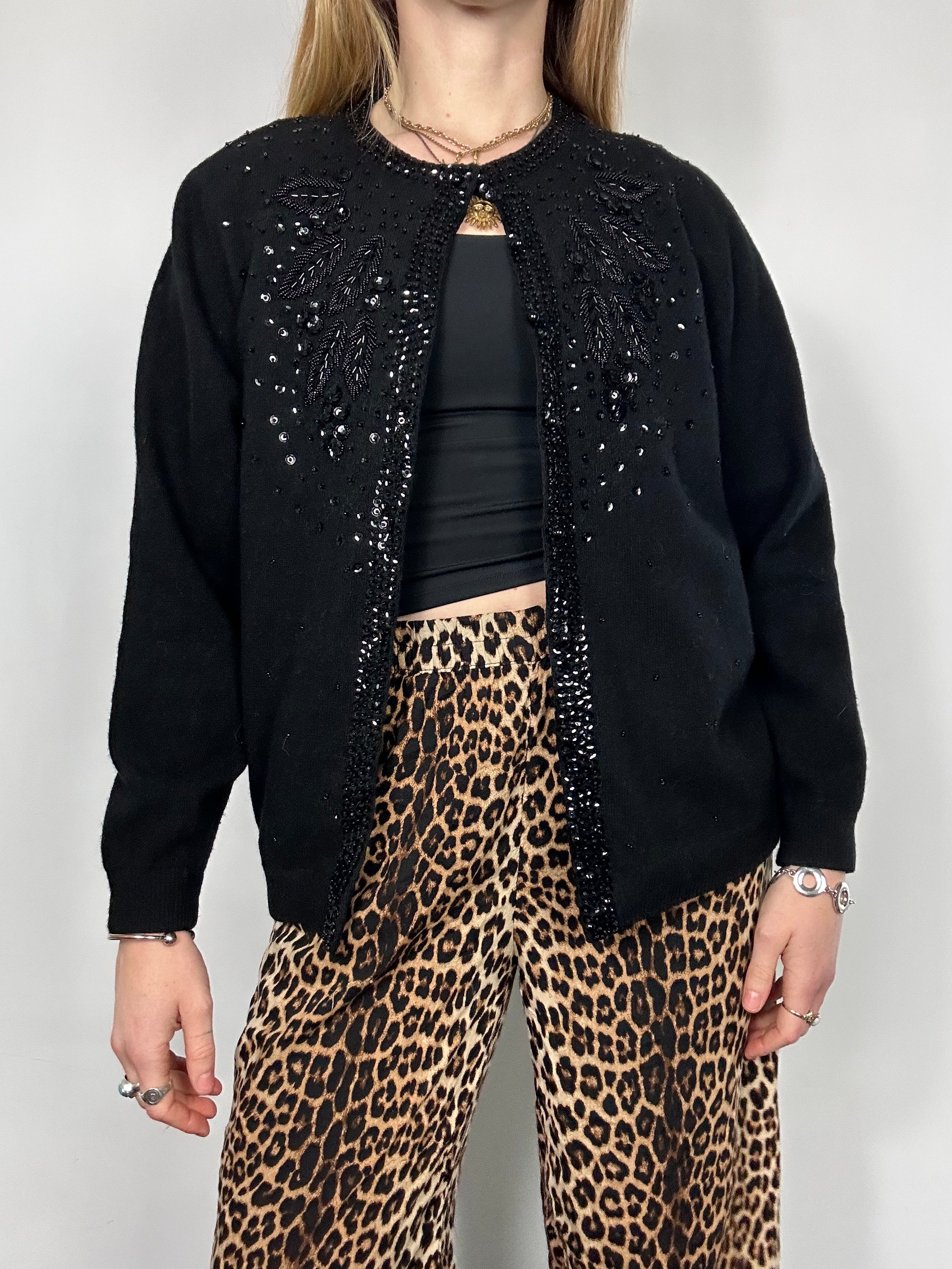 Sequin Beaded Black Cardigan Size 10