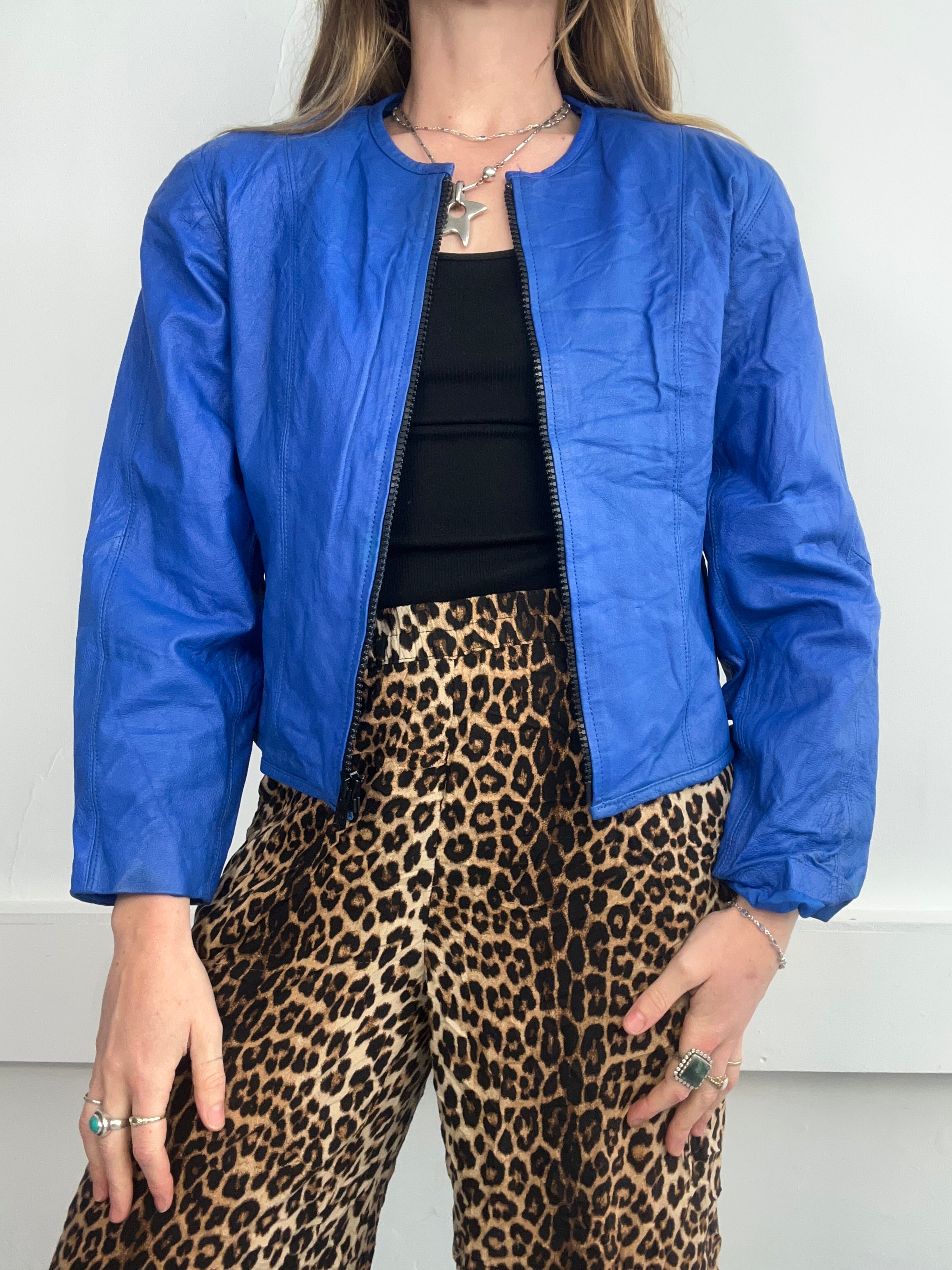 Blue Leather Jacket Size 10