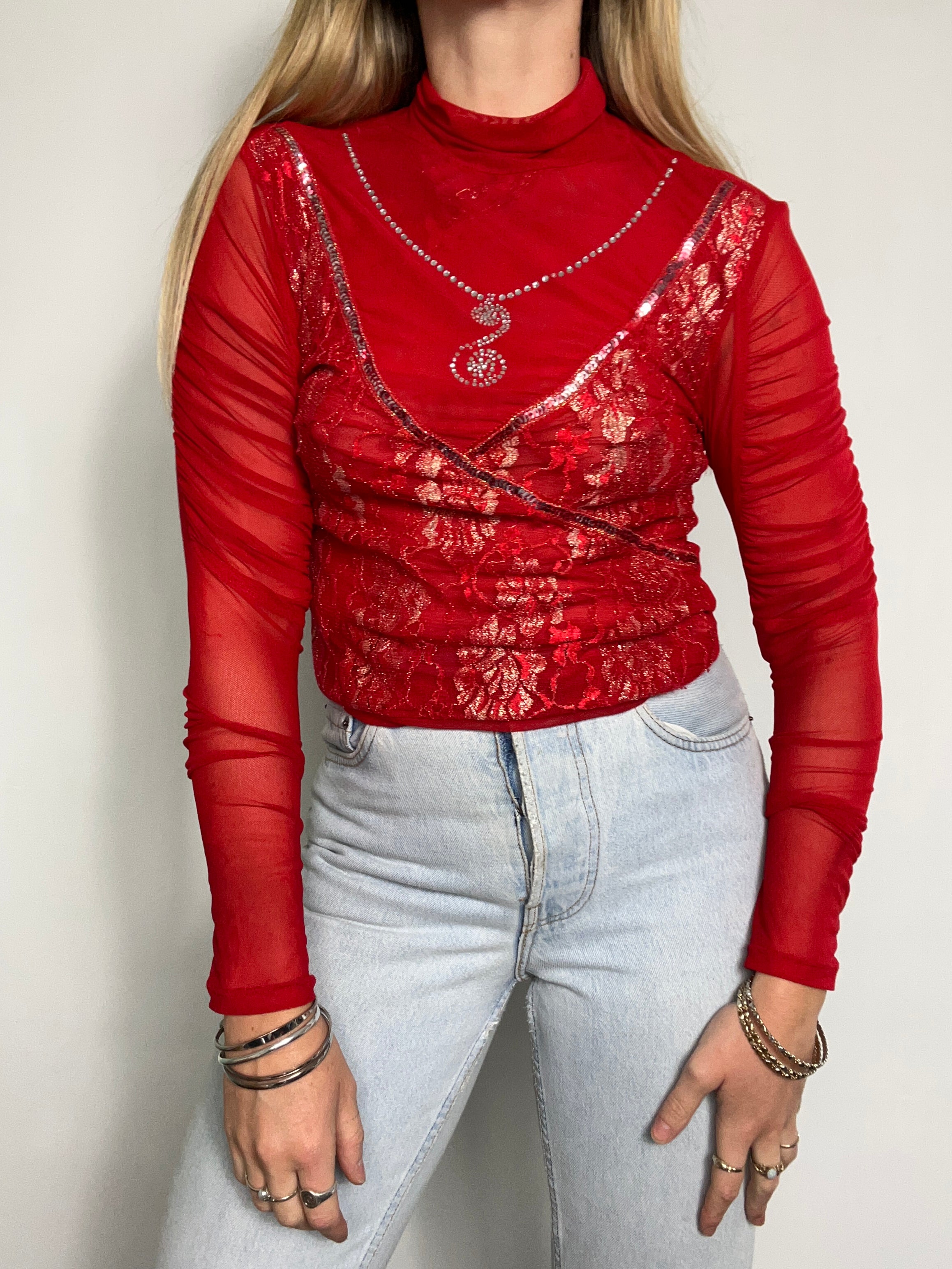 Lace Red Mesh Top Soze 10