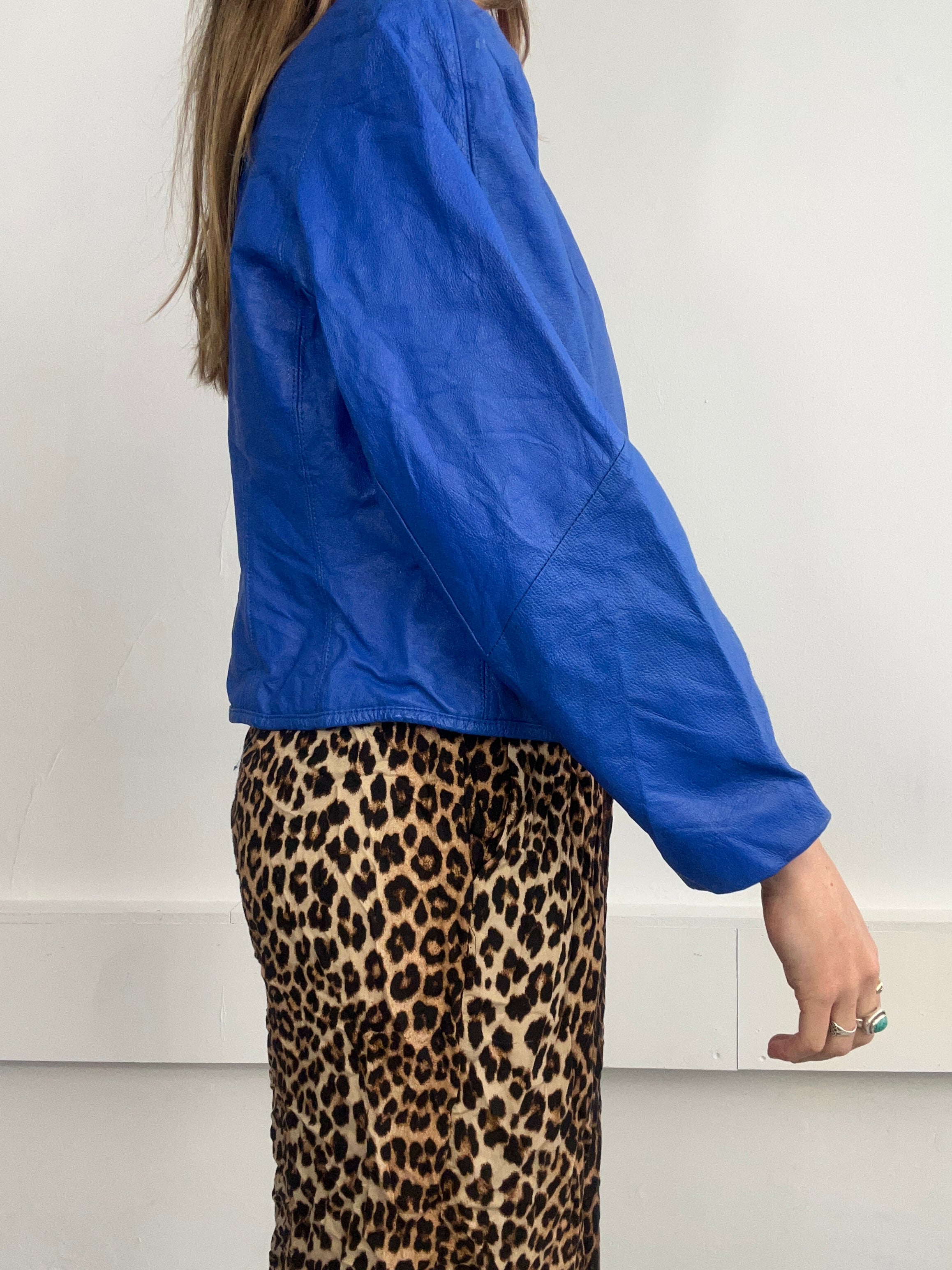 Blue Leather Jacket Size 10