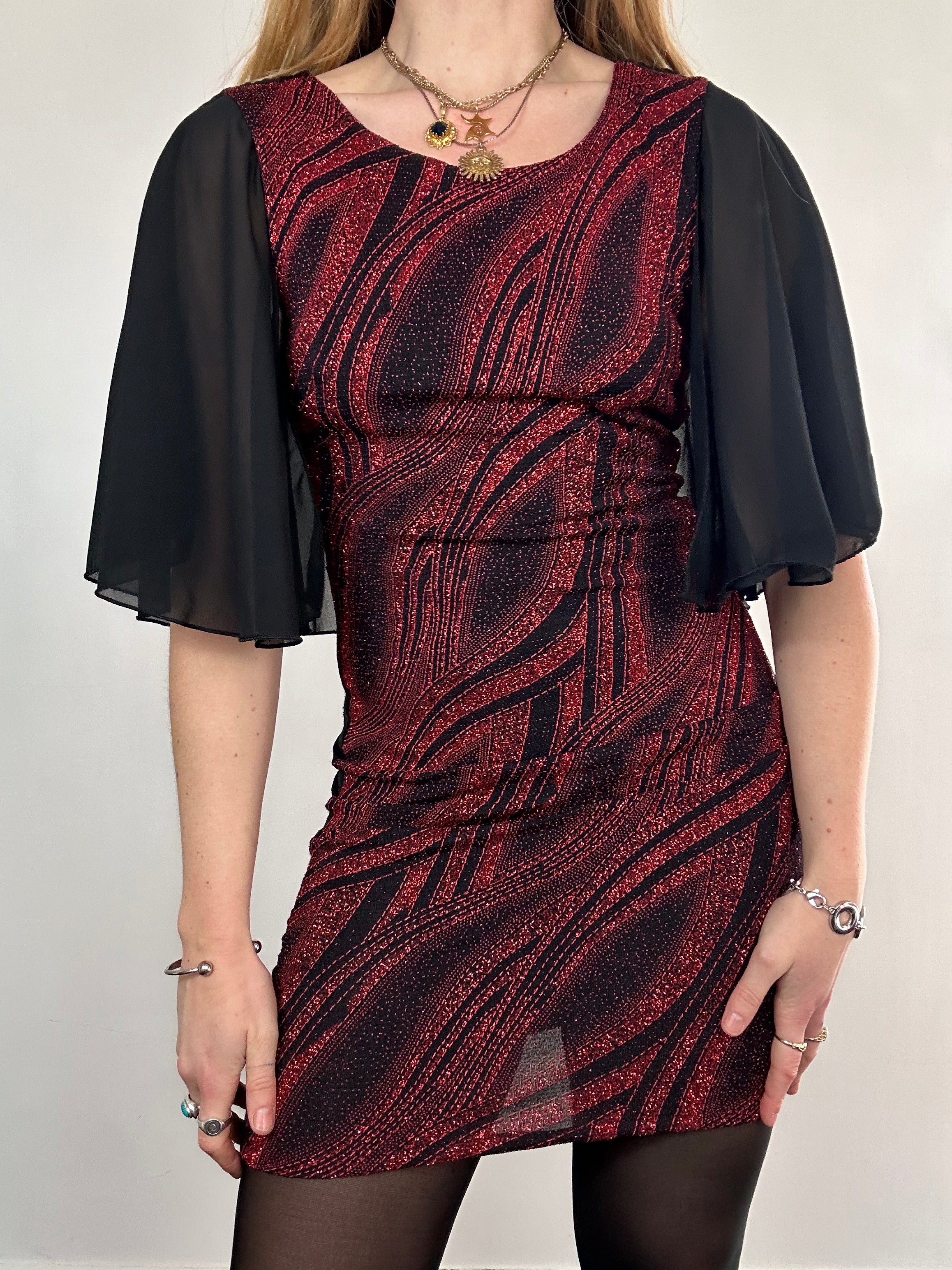 Batwing Lurex Glitter Mini Dress Size 10