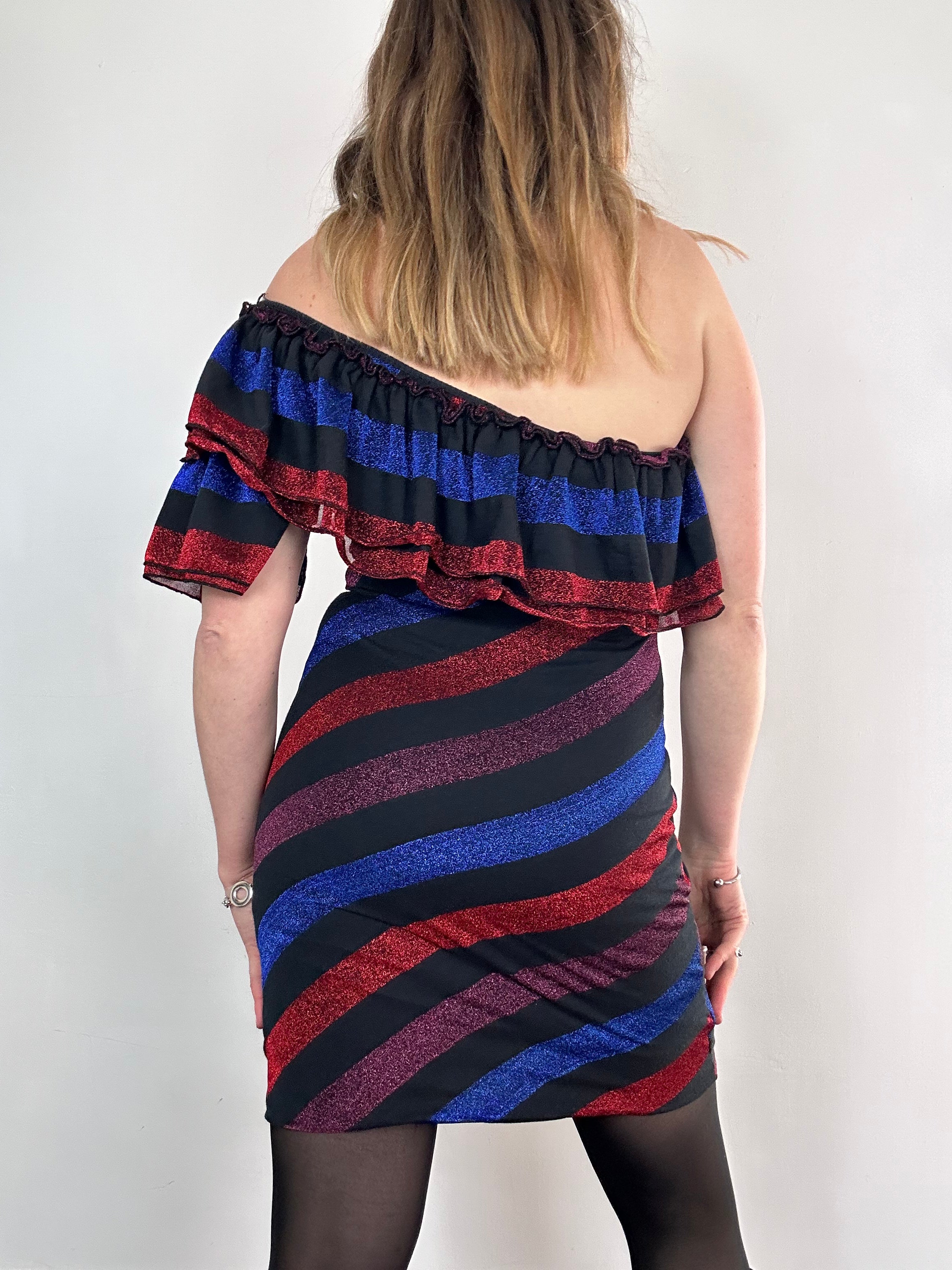 One Shoulder Striped Mini Dress Size 8