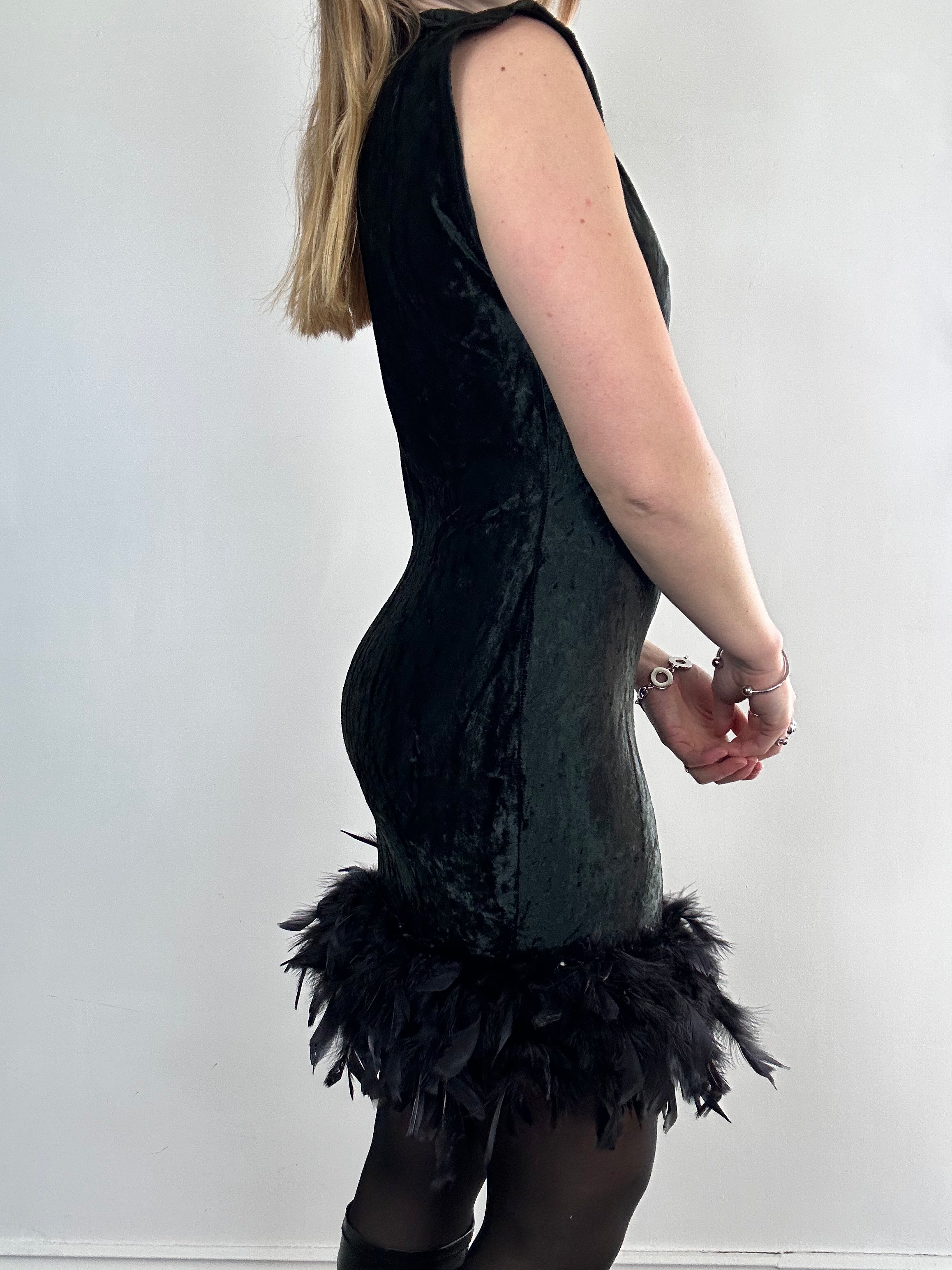 80's Velvet Feather Mini Dress Size 8