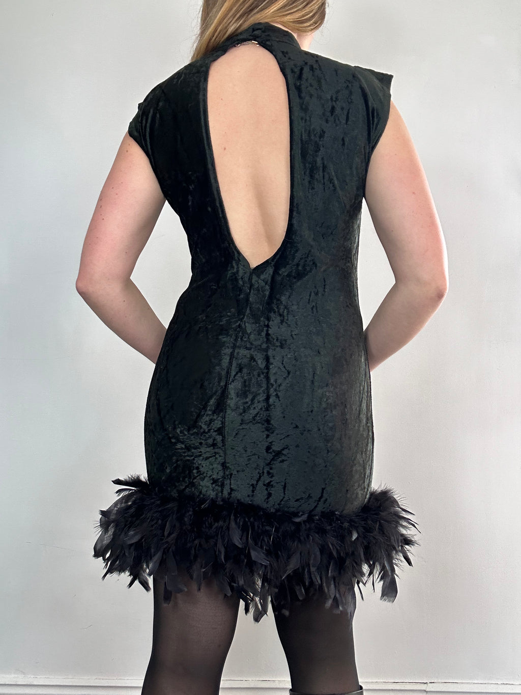 80's Velvet Feather Mini Dress Size 8