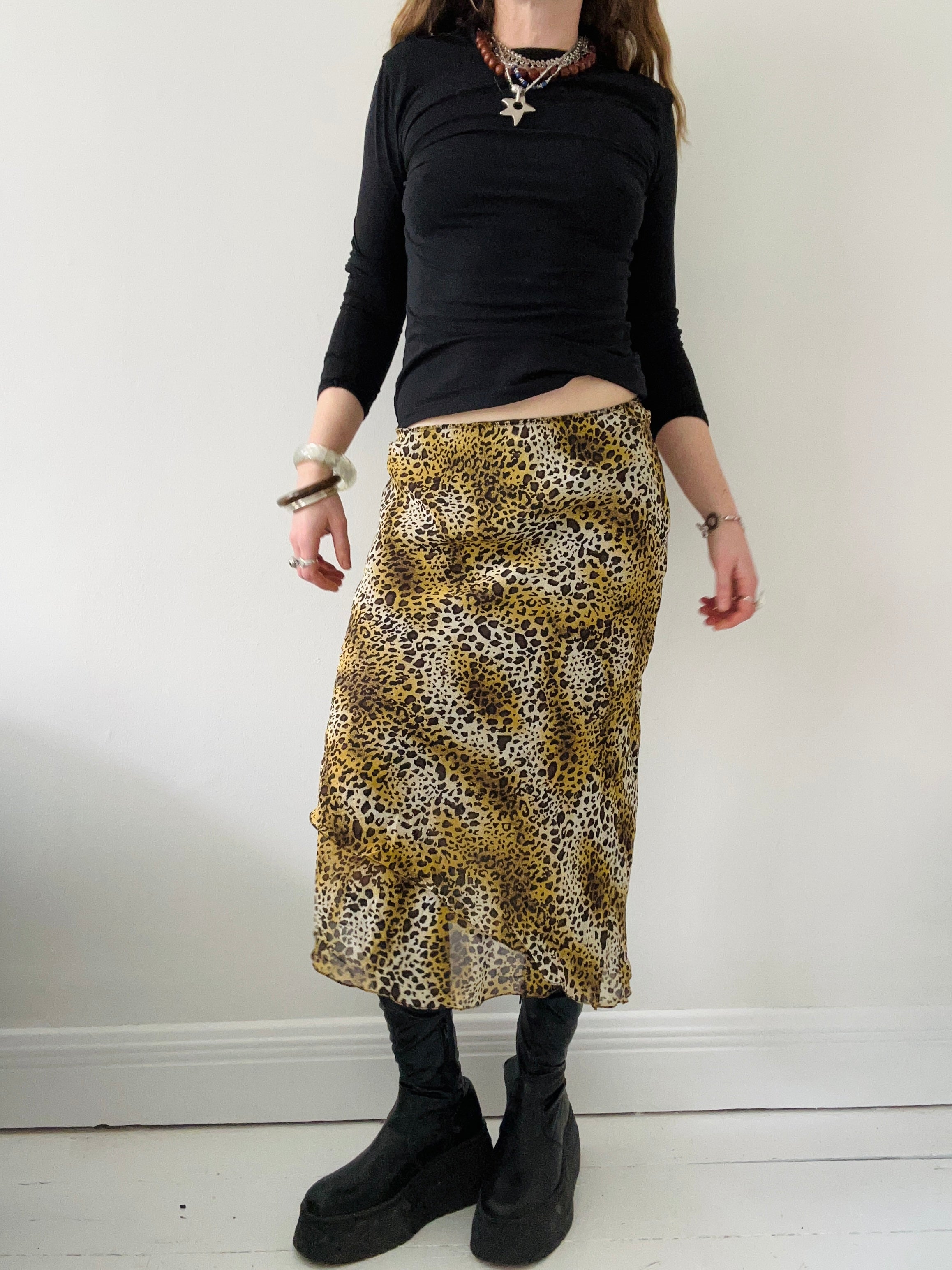 Cheetah Print Chiffon Midi Skirt size 8/10/12