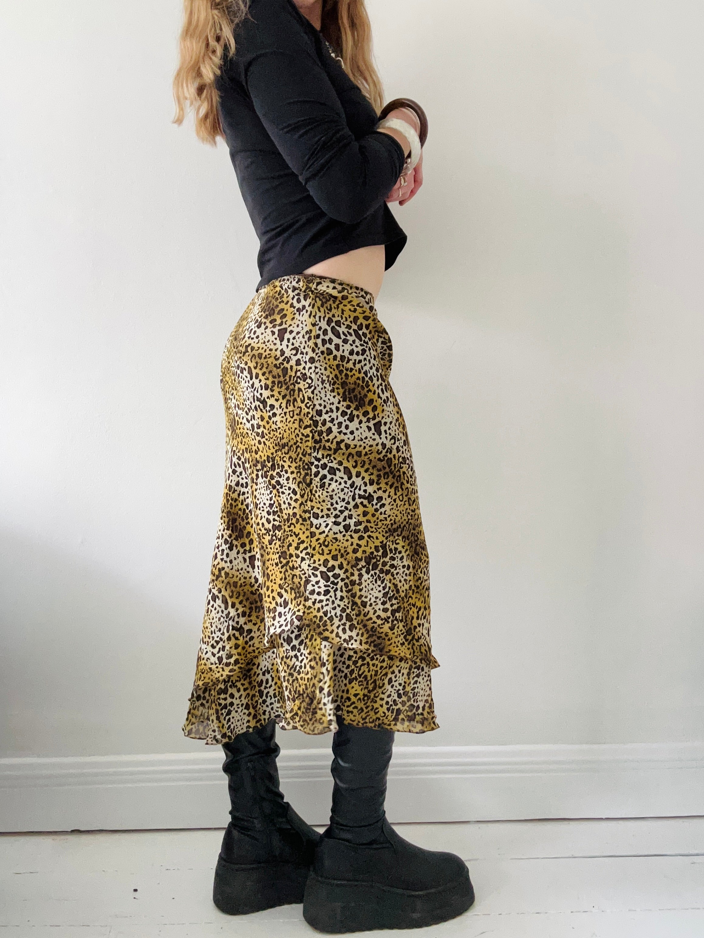 Cheetah Print Chiffon Midi Skirt size 8/10/12